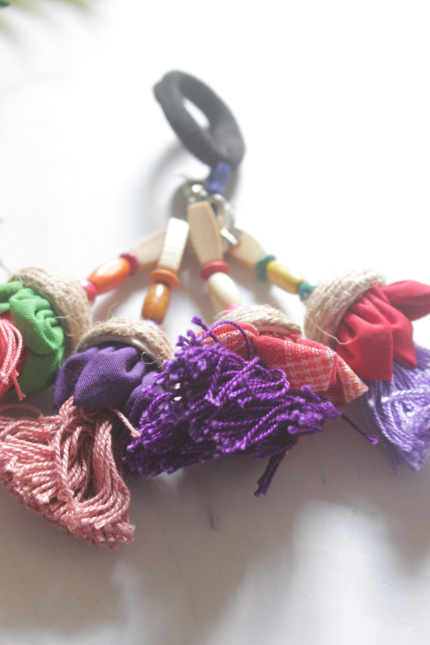 Handmade Multicolor Fabric Tassel Hair Tie Rubber Band