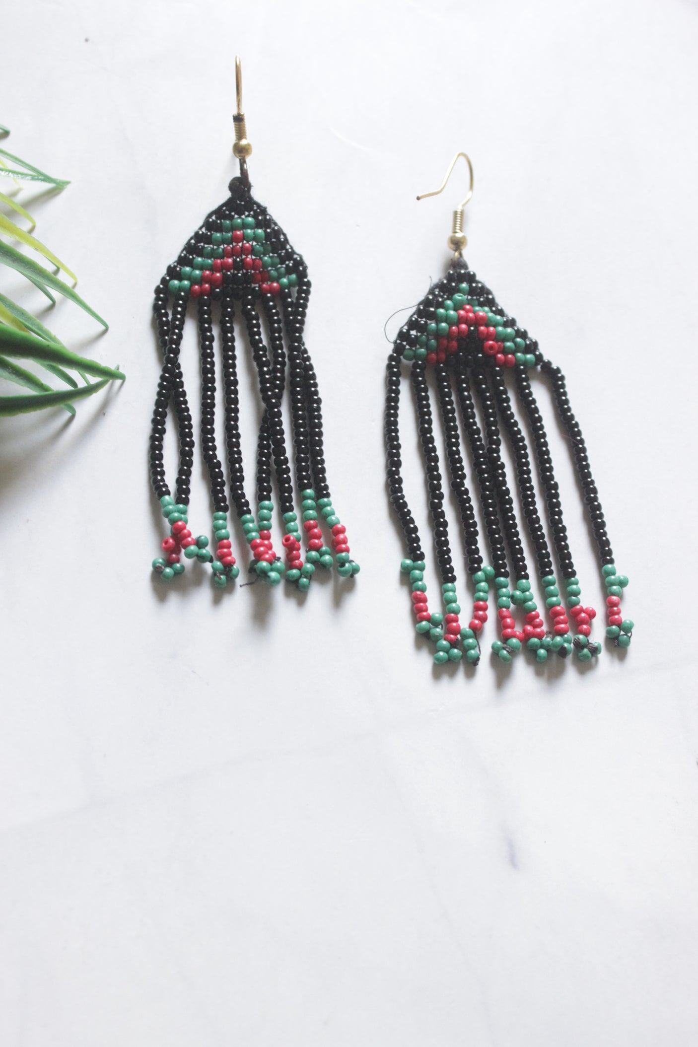 Black & Multi-Color Hand Beaded Long Necklace Set