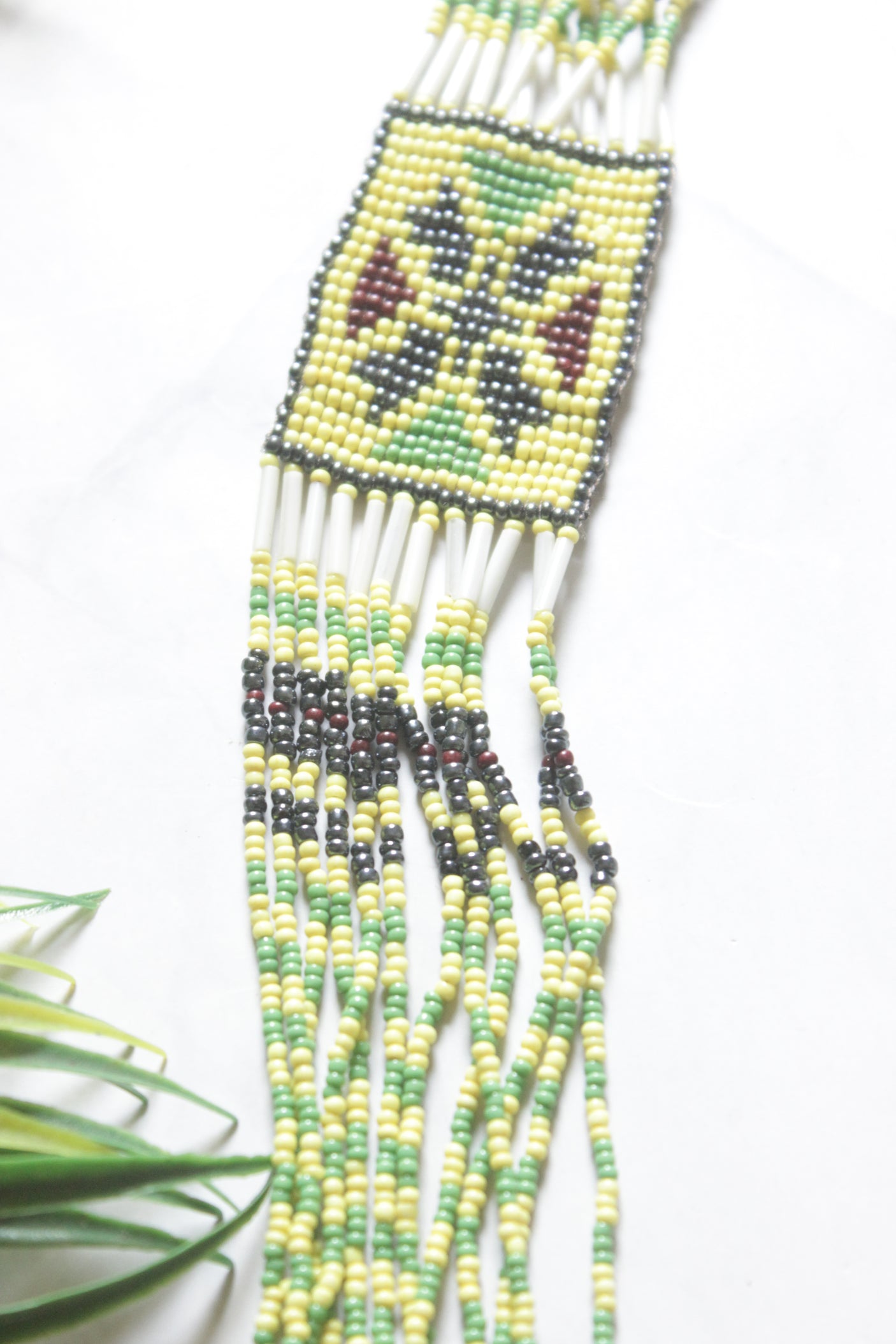 Lemon Yellow Hand Beaded Long Necklace Set