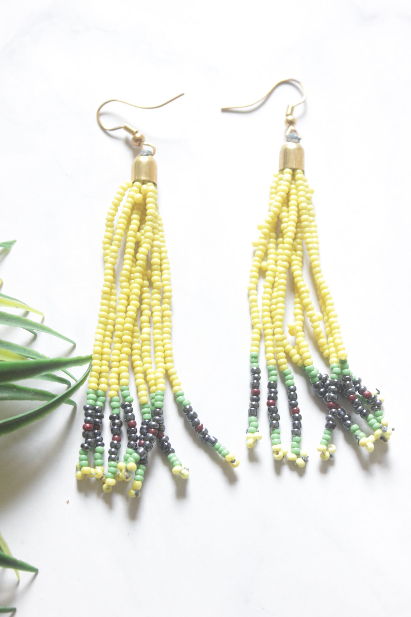 Lemon Yellow Hand Beaded Long Necklace Set
