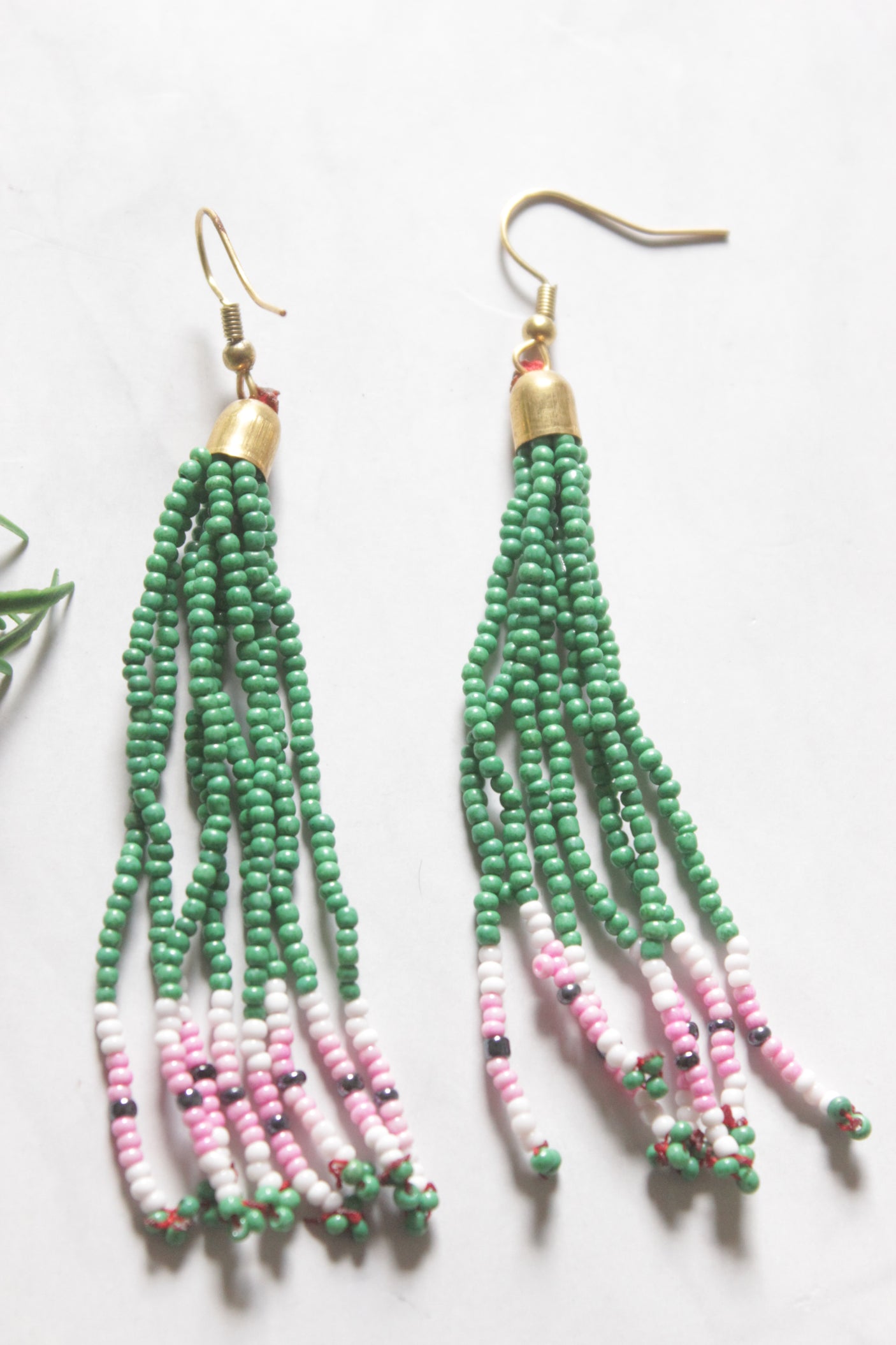 Green Hand Beaded Long Necklace Set