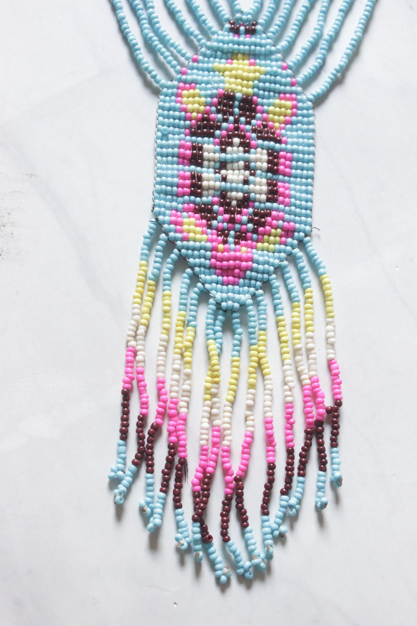 Sky Blue & Multi-Color Hand Beaded Long Necklace Set