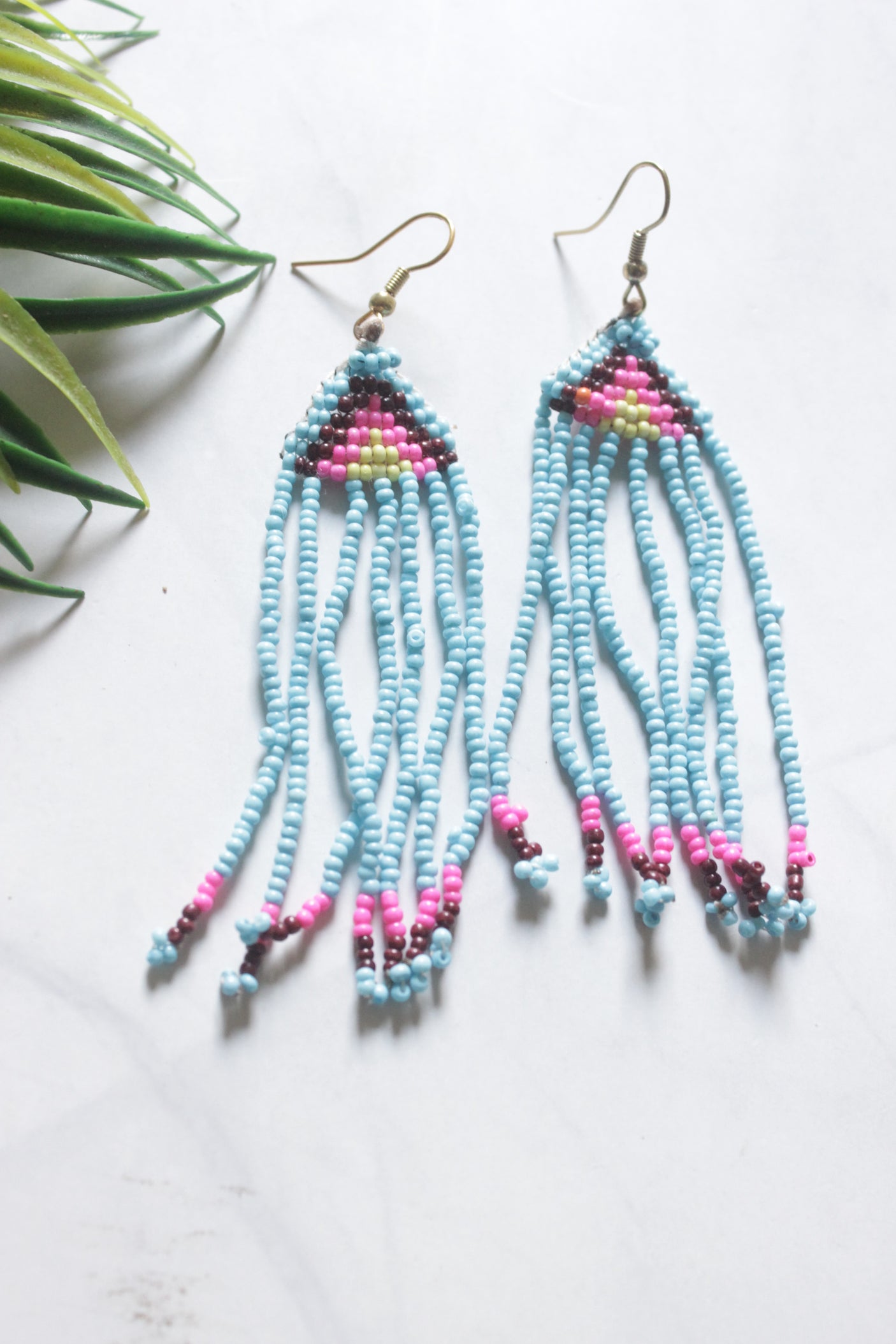 Sky Blue & Multi-Color Hand Beaded Long Necklace Set