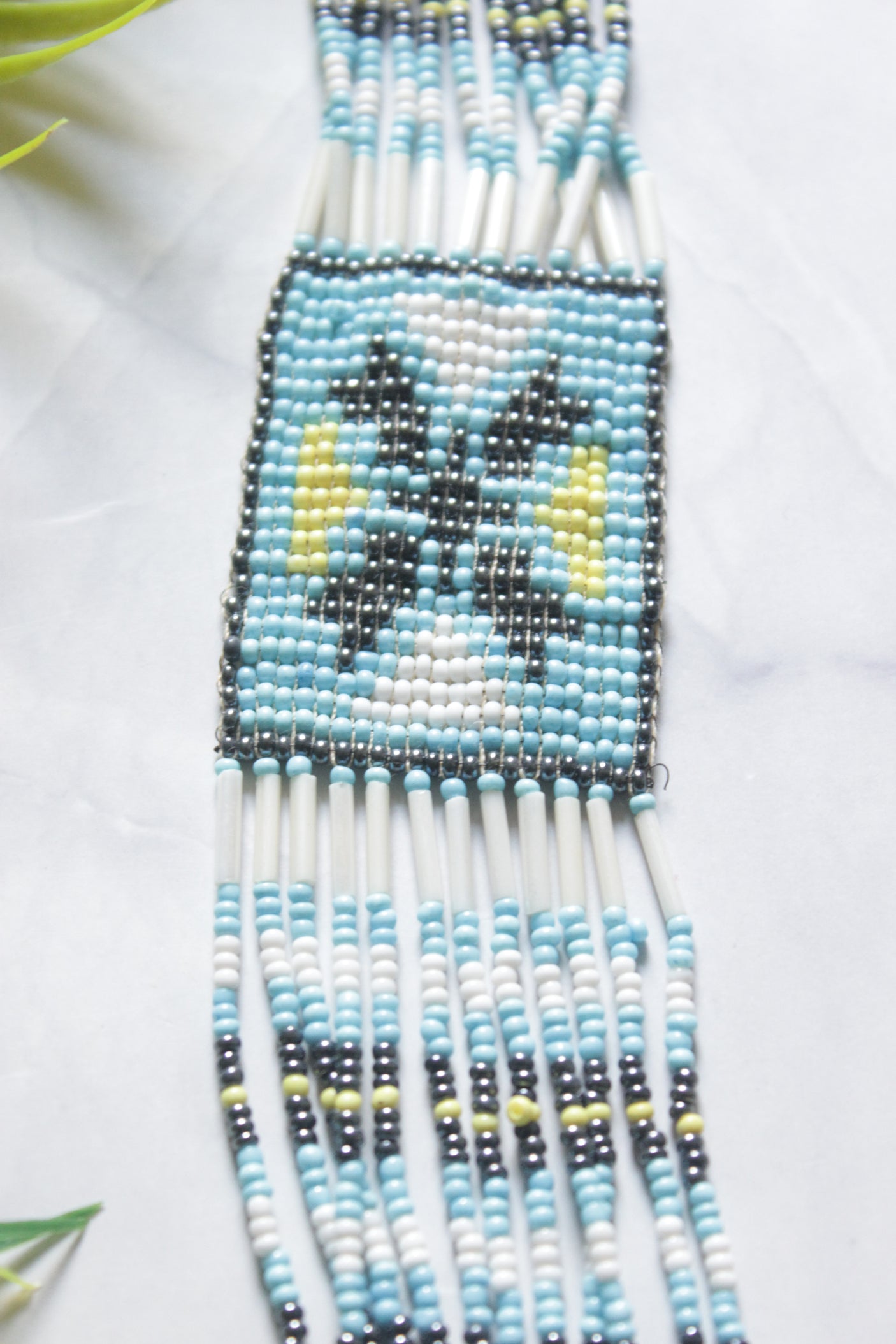 Sky Blue Hand Beaded Long Necklace Set