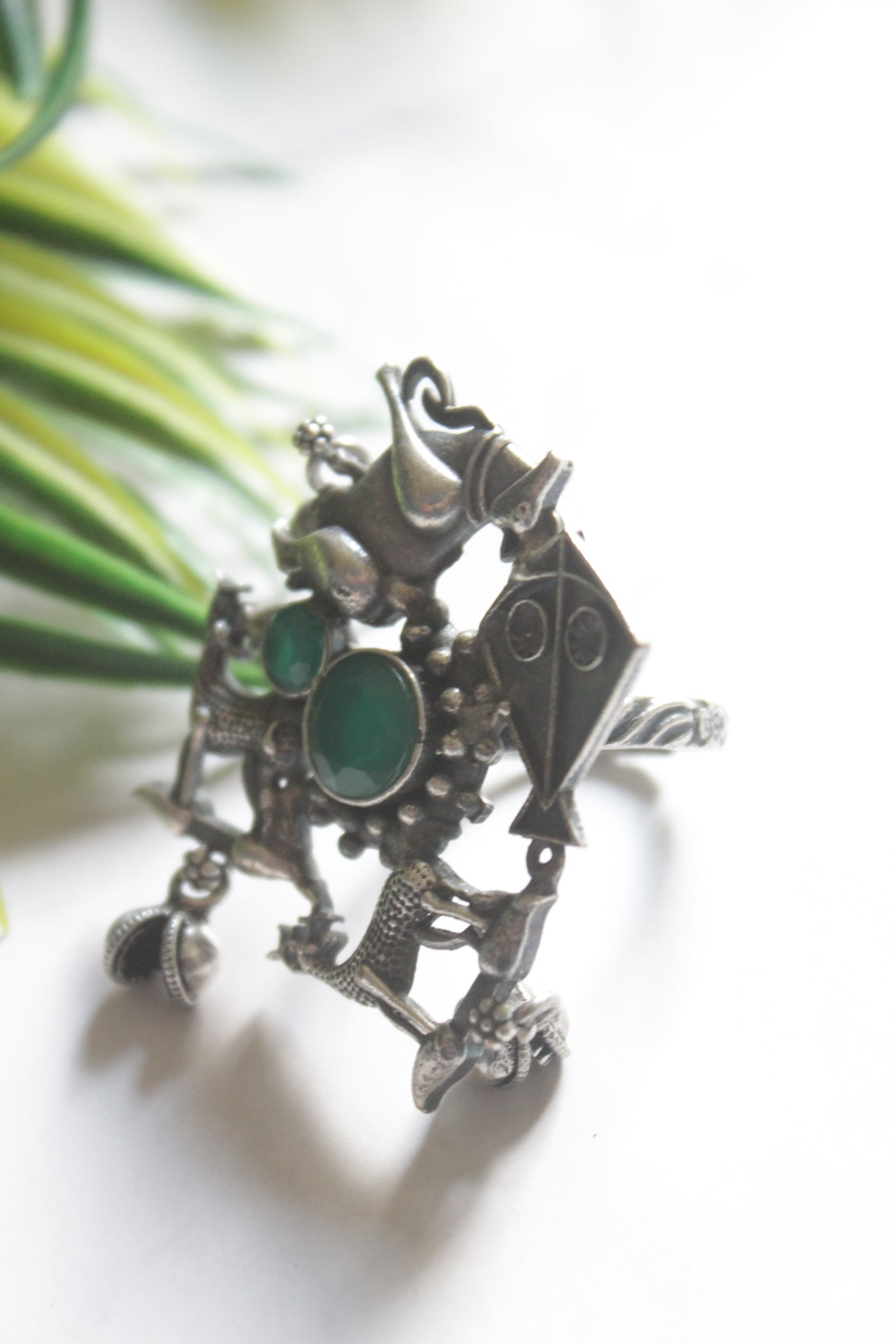 Tribal Oxidized Silver Statement Ring with Multicolor Stones