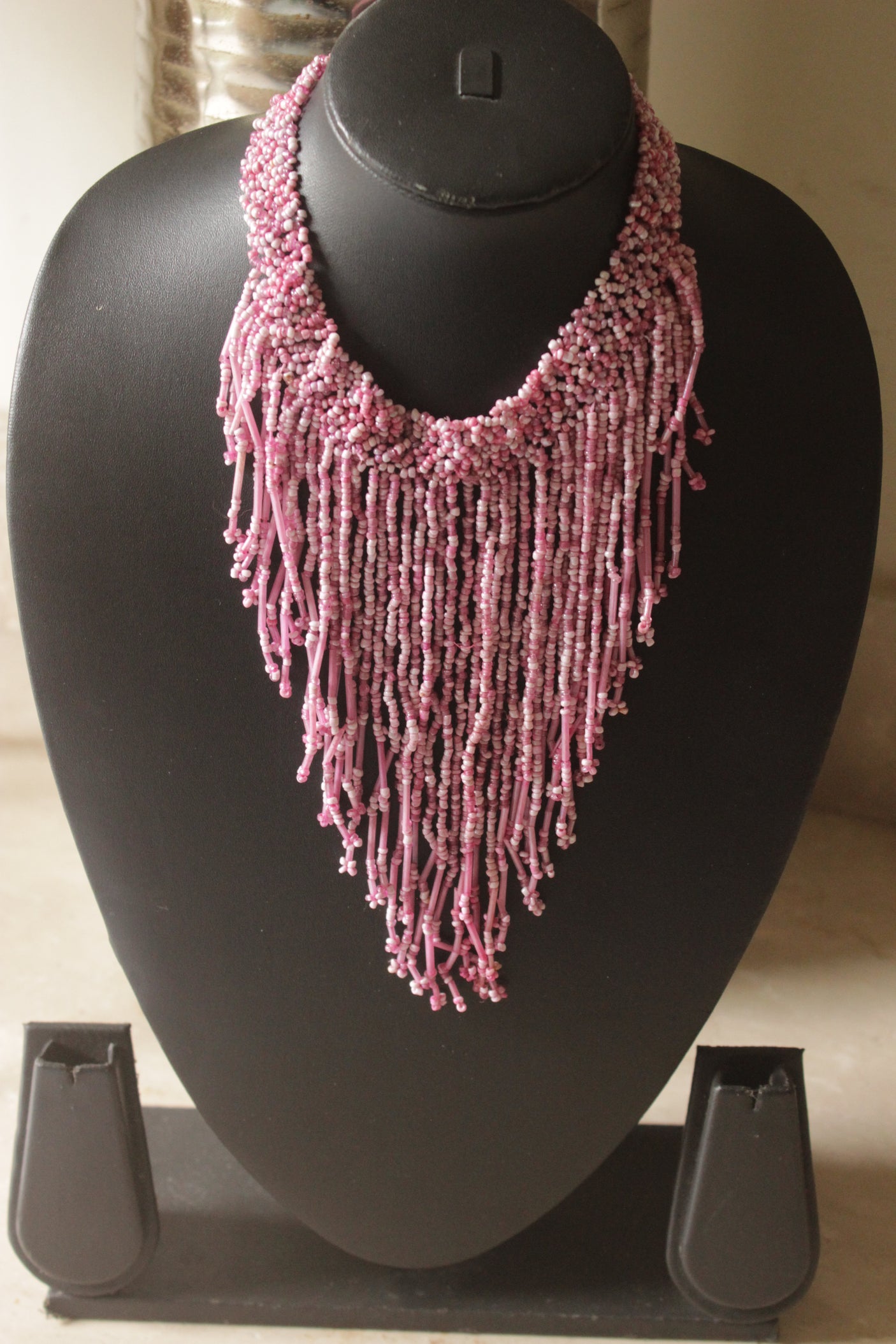 Boho Pink Beaded Handcrafted Statement Necklace