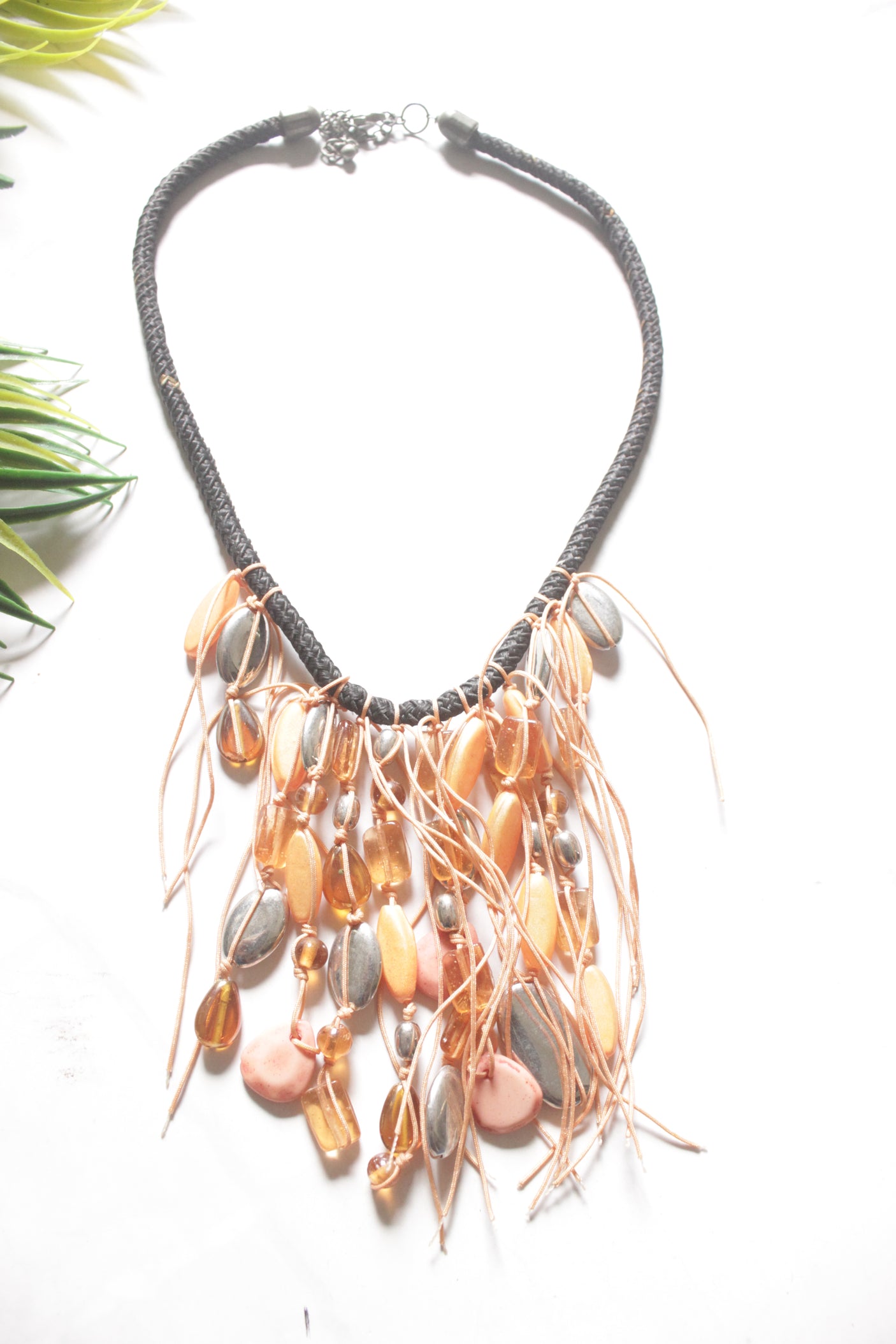 Boho Necklace with Beads, Shells & Tassel Accents
