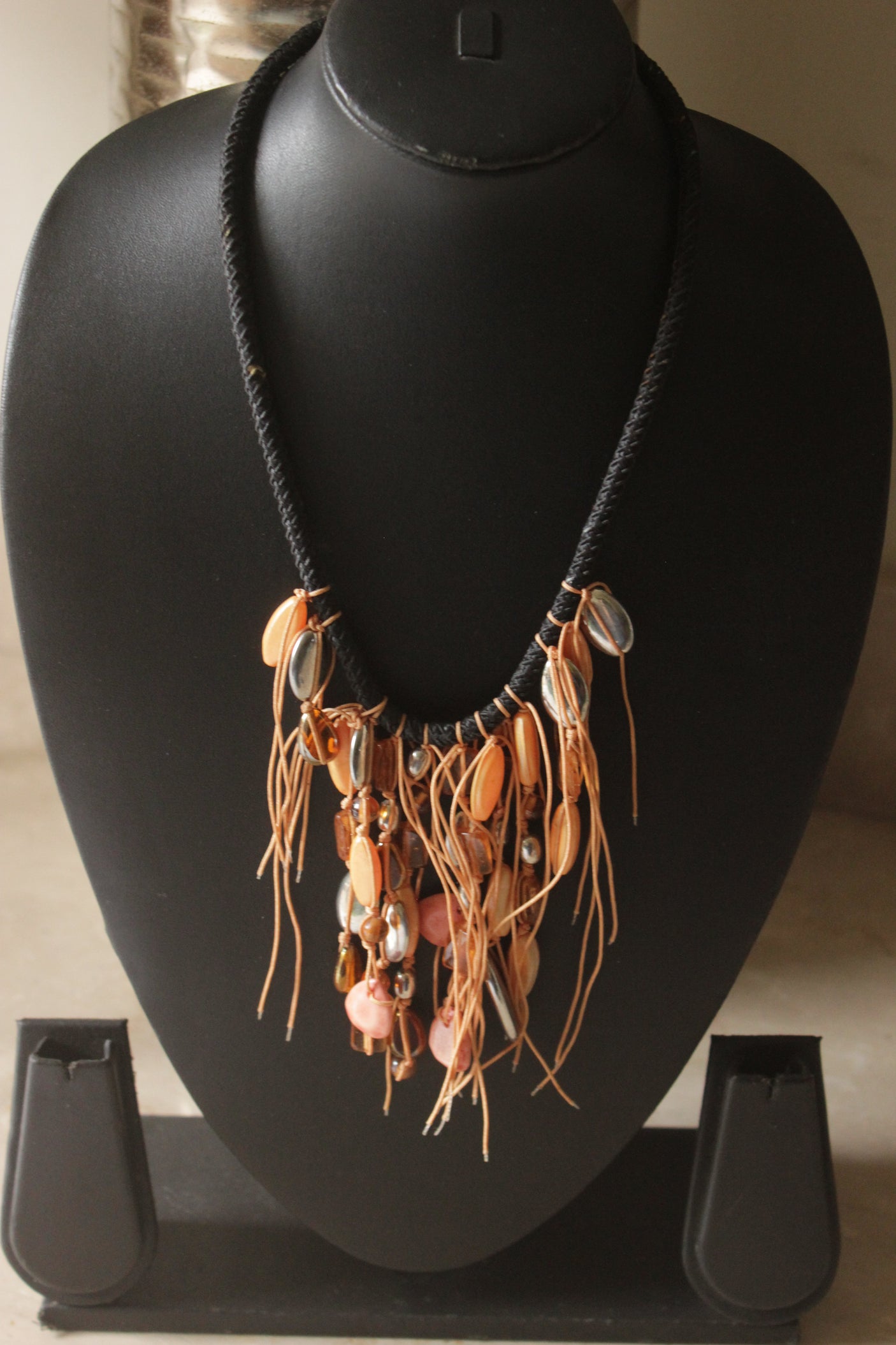 Boho Necklace with Beads, Shells & Tassel Accents