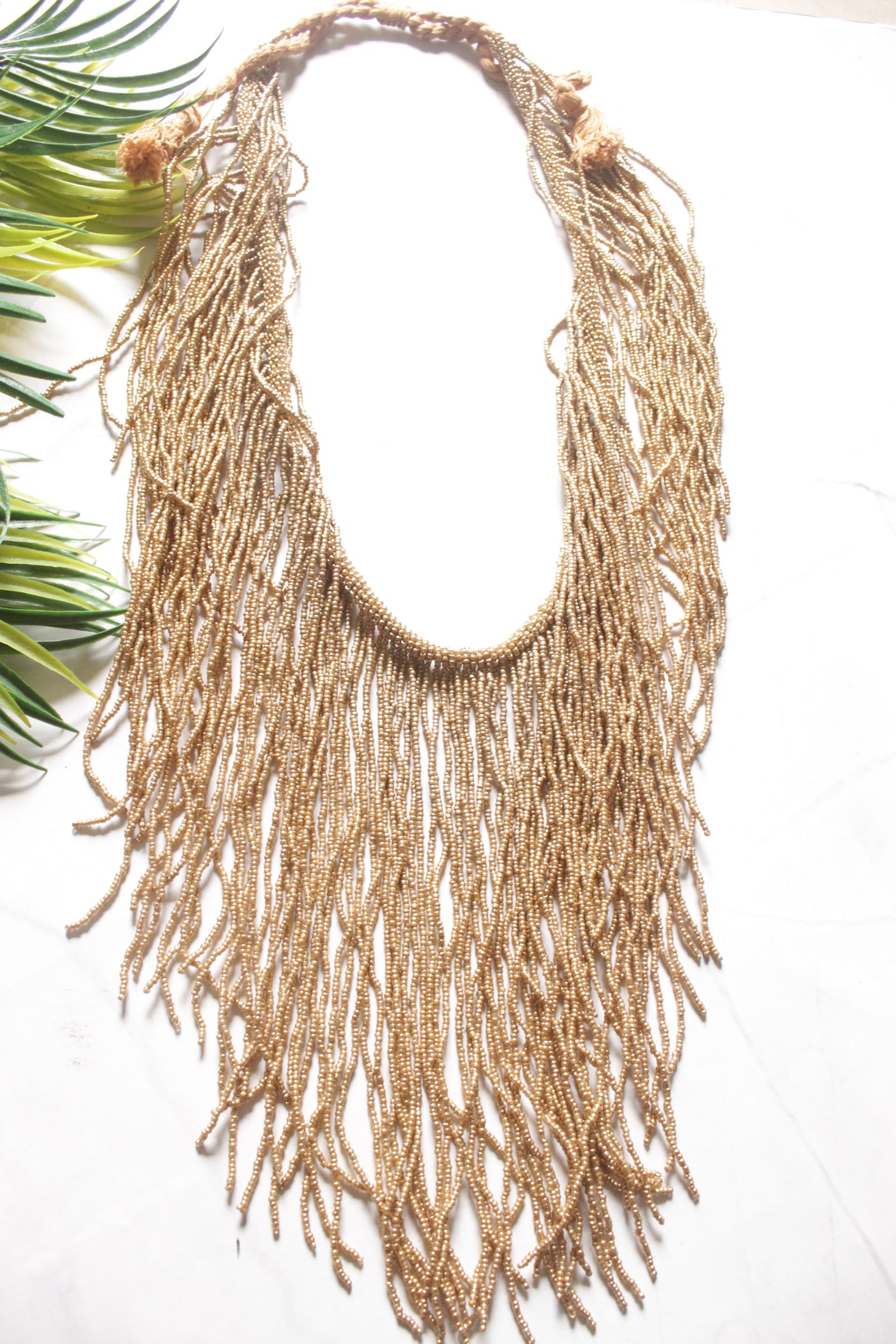 Golden Hand Beaded Boho Necklace