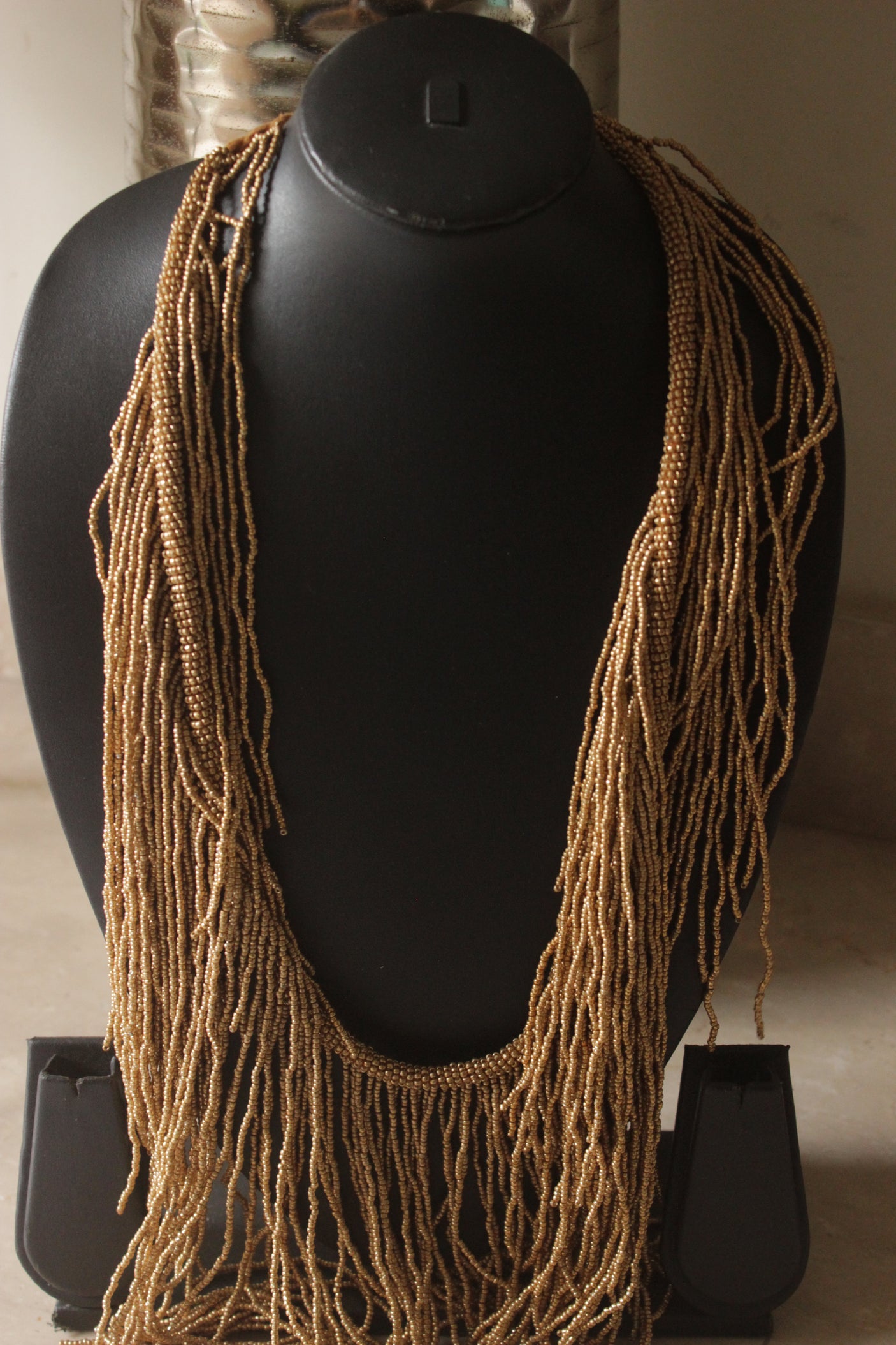 Golden Hand Beaded Boho Necklace