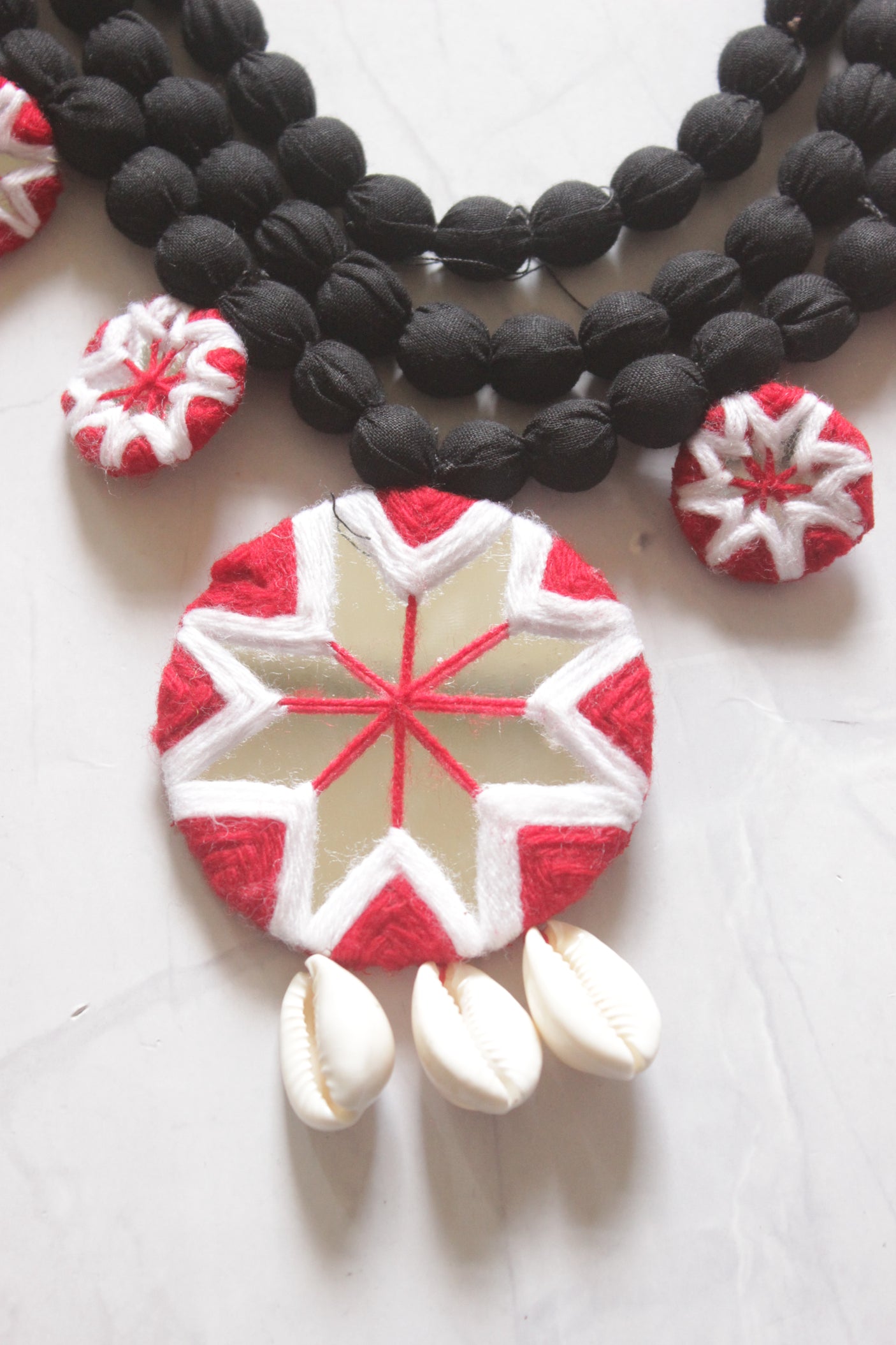 Hand Embroidered Boho Beaded Cowrie Necklace