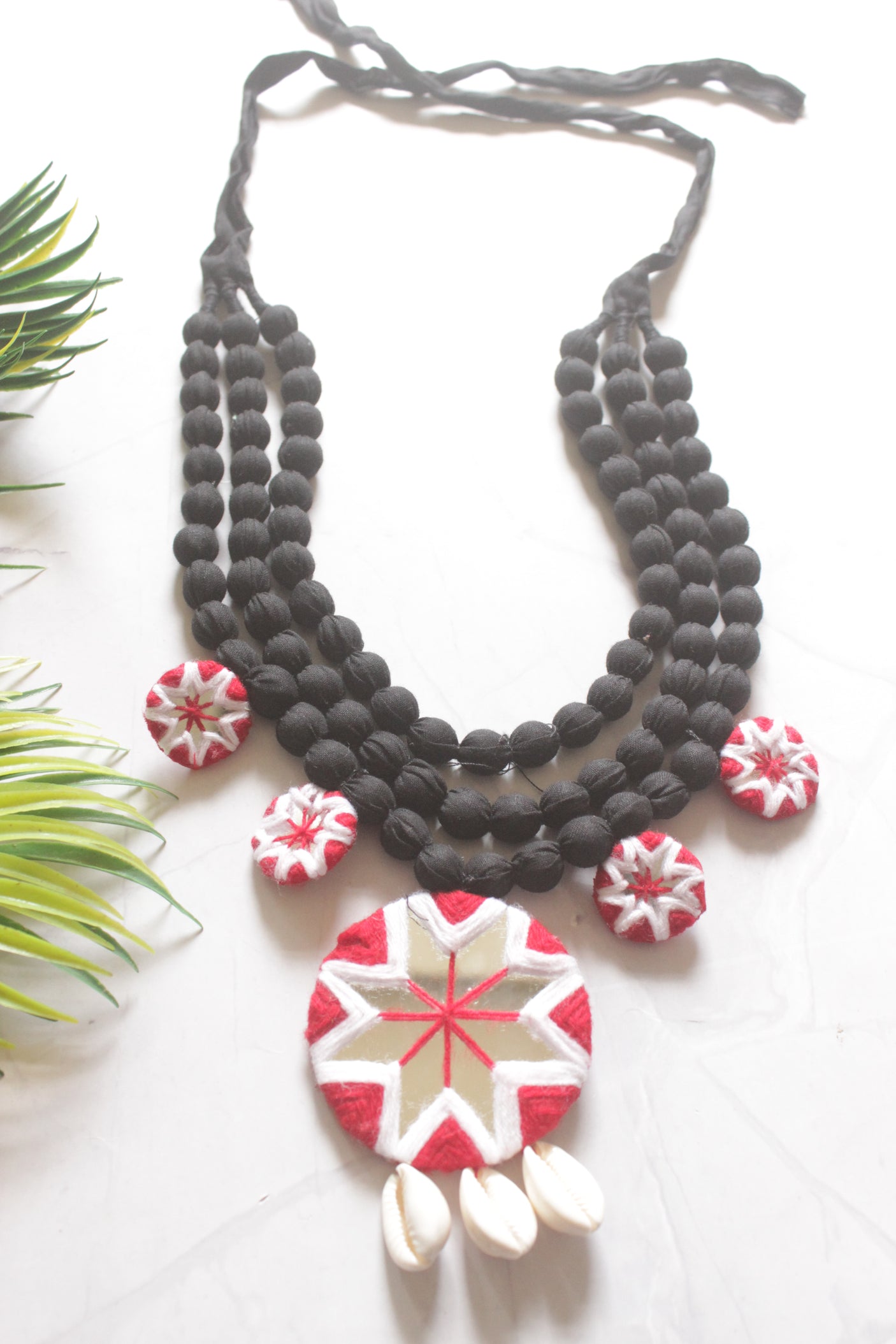 Hand Embroidered Boho Beaded Cowrie Necklace