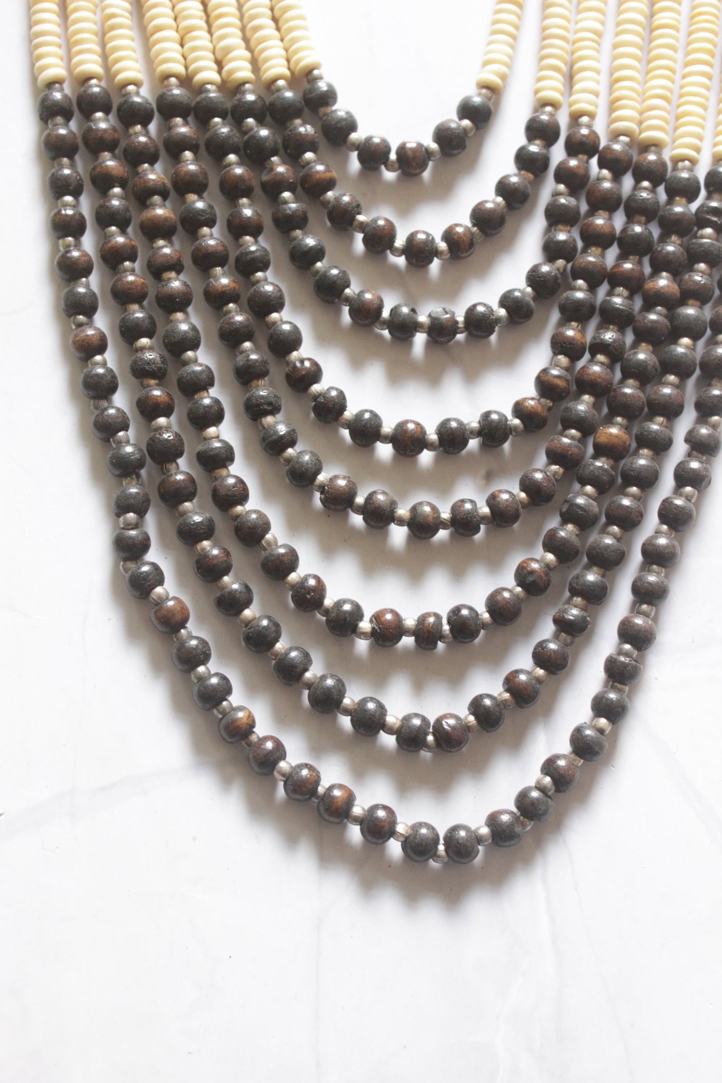 Ivory and Brown Acrylic Beads Multi-Layer Necklace