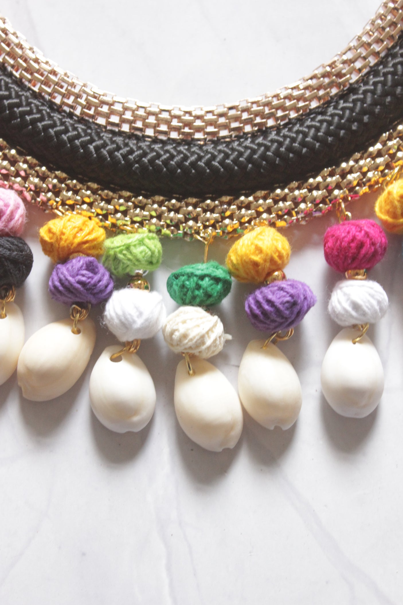 Vibrant Fabric Beads and Cowrie Shells Boho Necklace