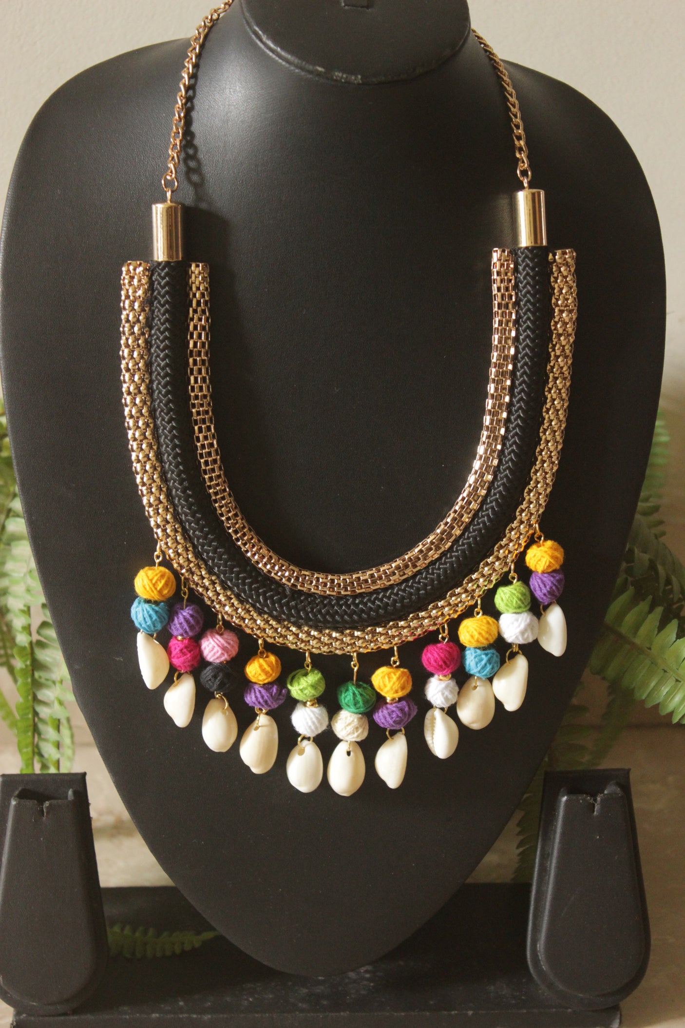 Vibrant Fabric Beads and Cowrie Shells Boho Necklace