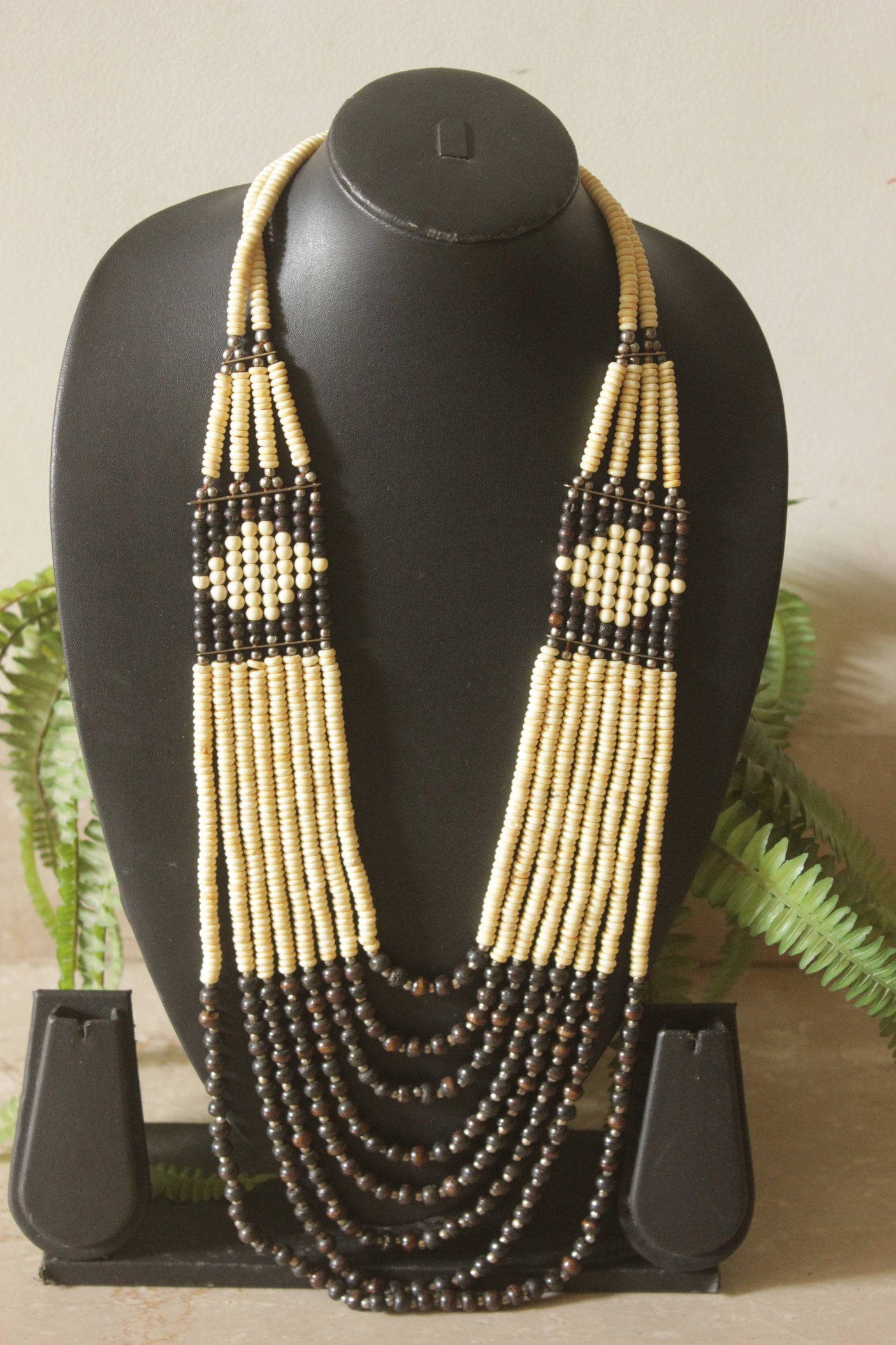Ivory and Brown Acrylic Beads Multi-Layer Necklace