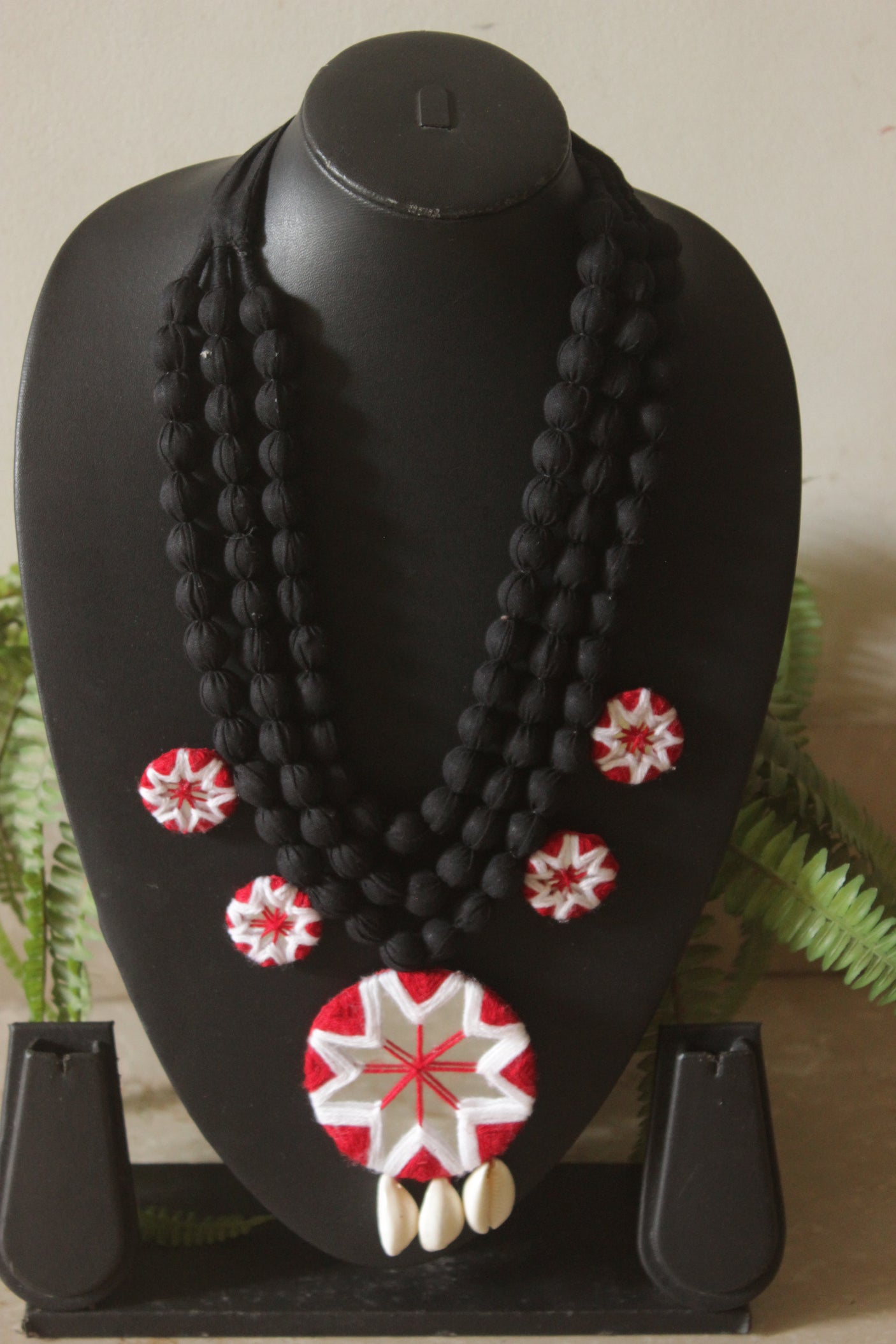 Hand Embroidered Boho Beaded Cowrie Necklace