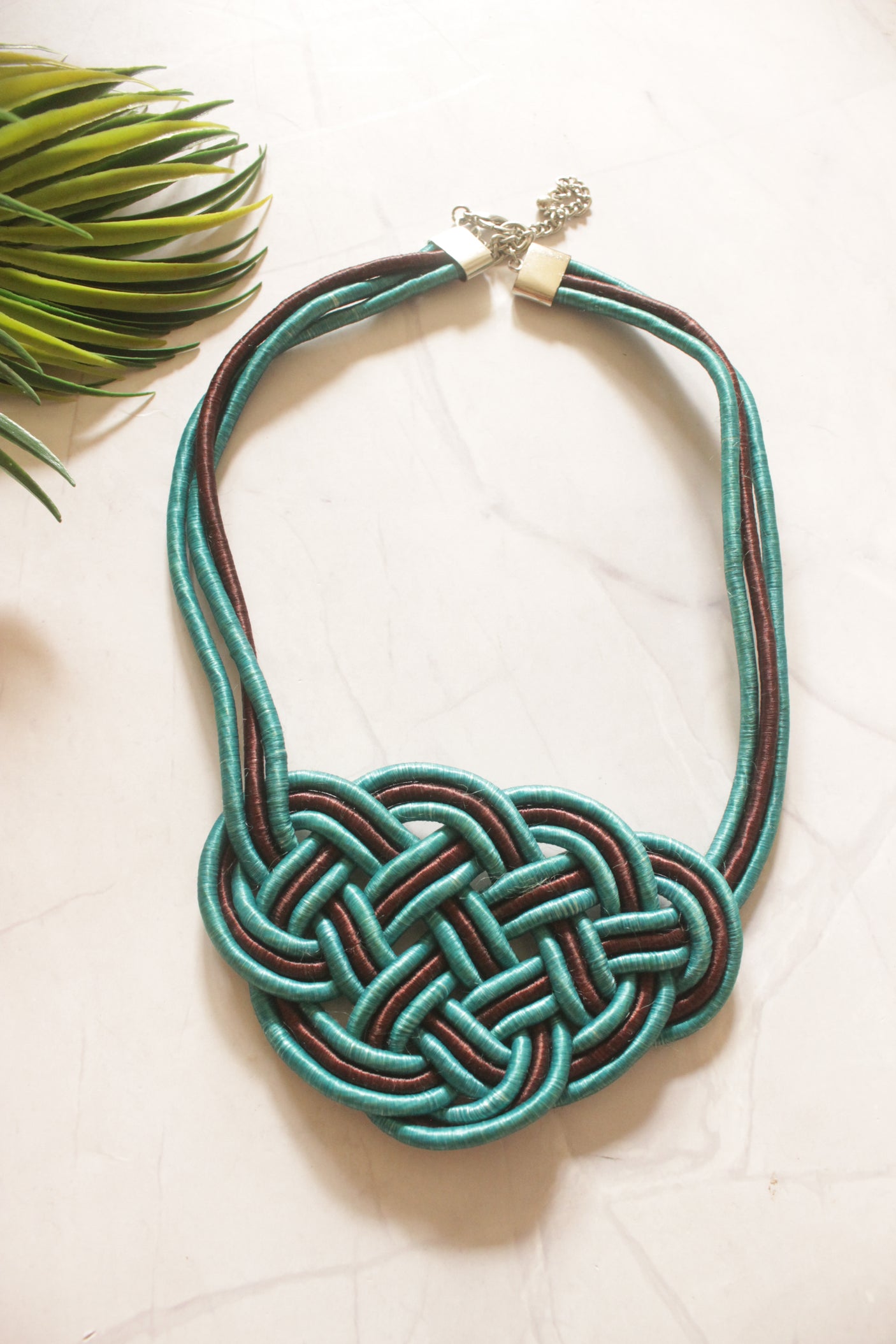 Blue and Brown Fabric Threads Handmade Necklace