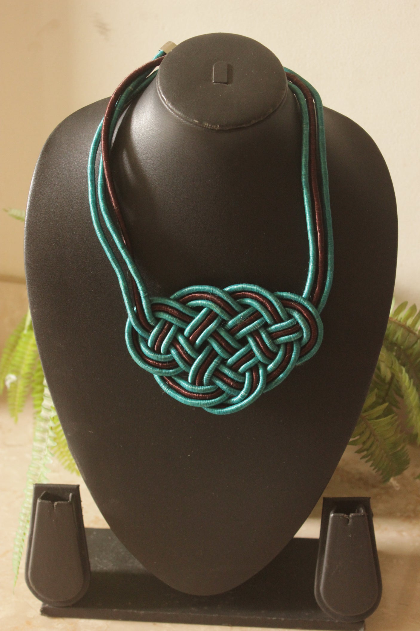 Blue and Brown Fabric Threads Handmade Necklace