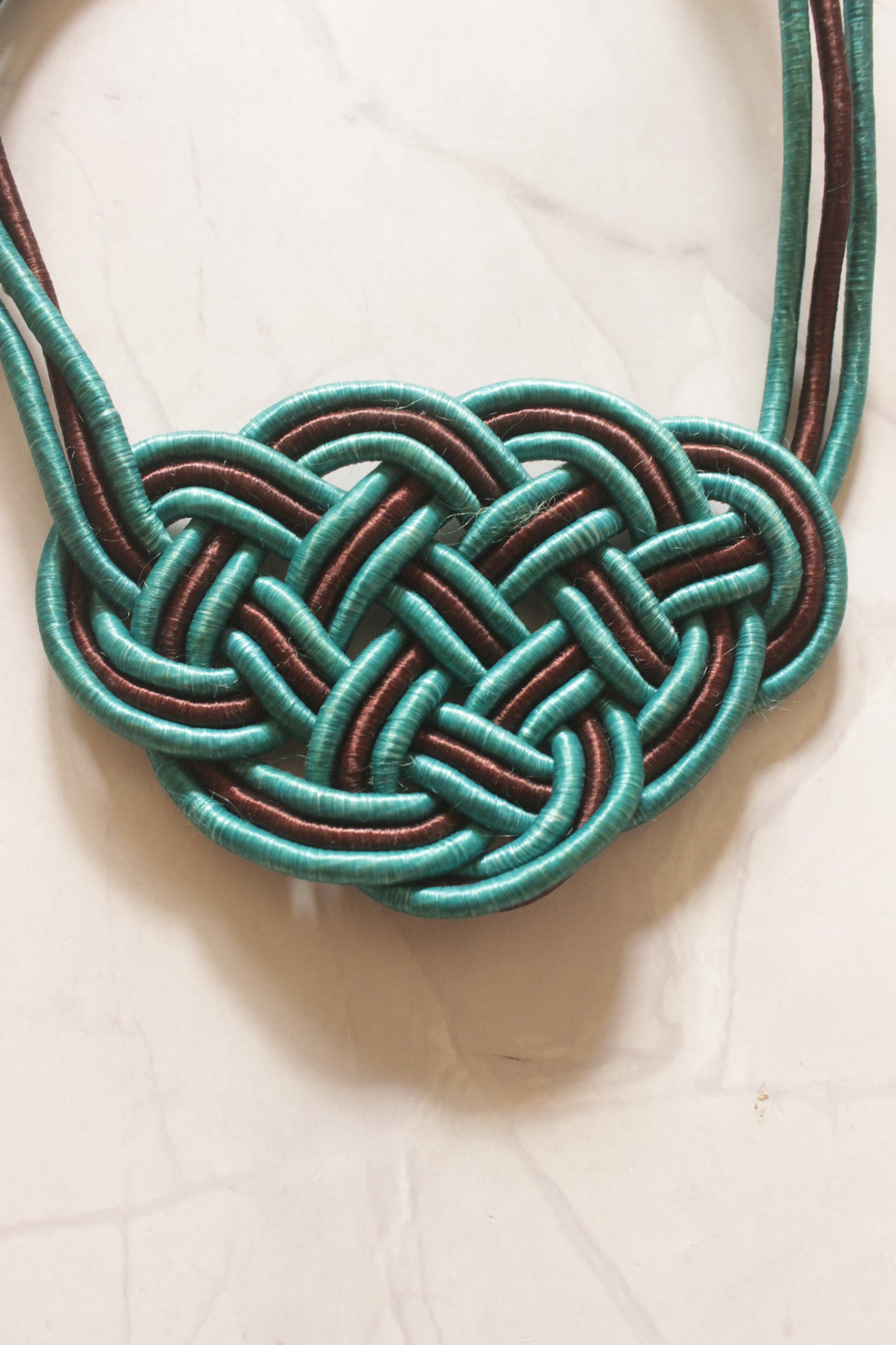 Blue and Brown Fabric Threads Handmade Necklace