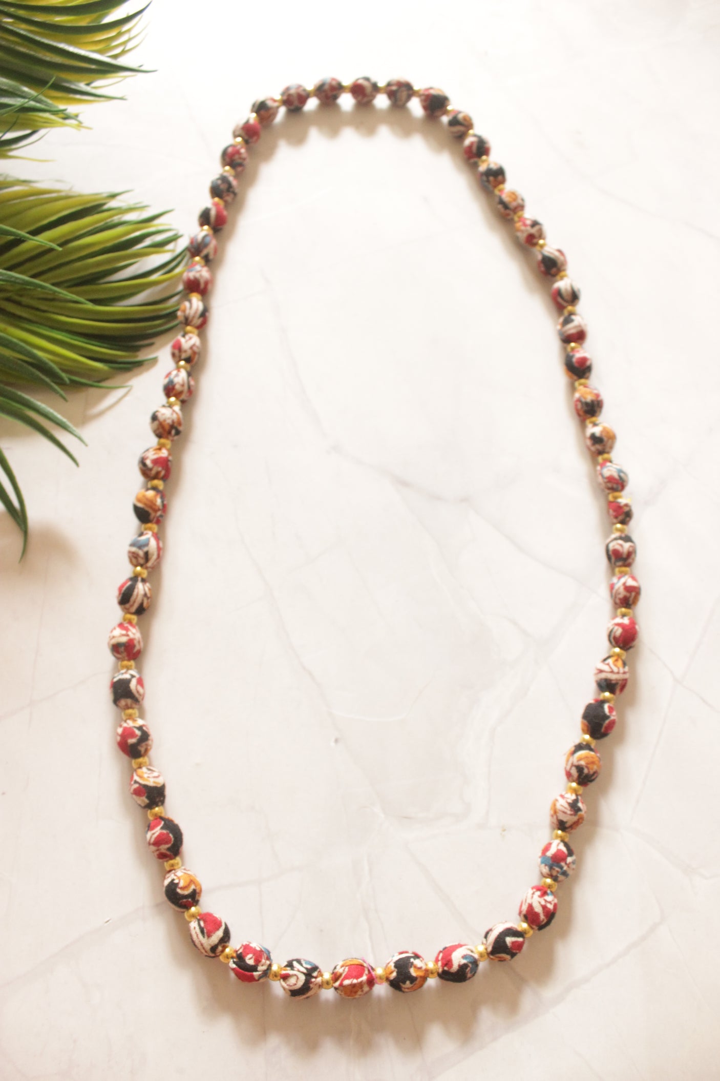 Kalamkari Fabric Beads Handmade Long Necklace