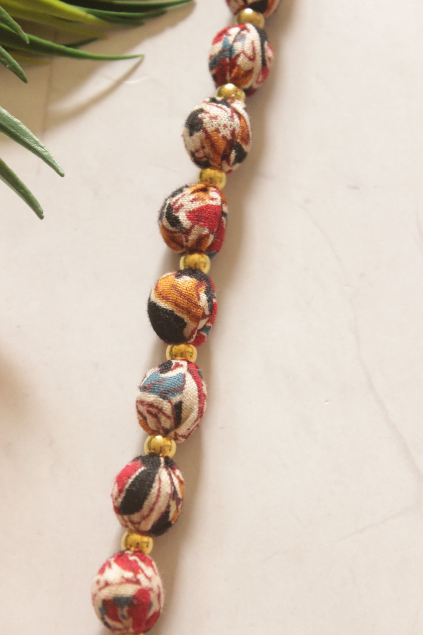 Kalamkari Fabric Beads Handmade Long Necklace