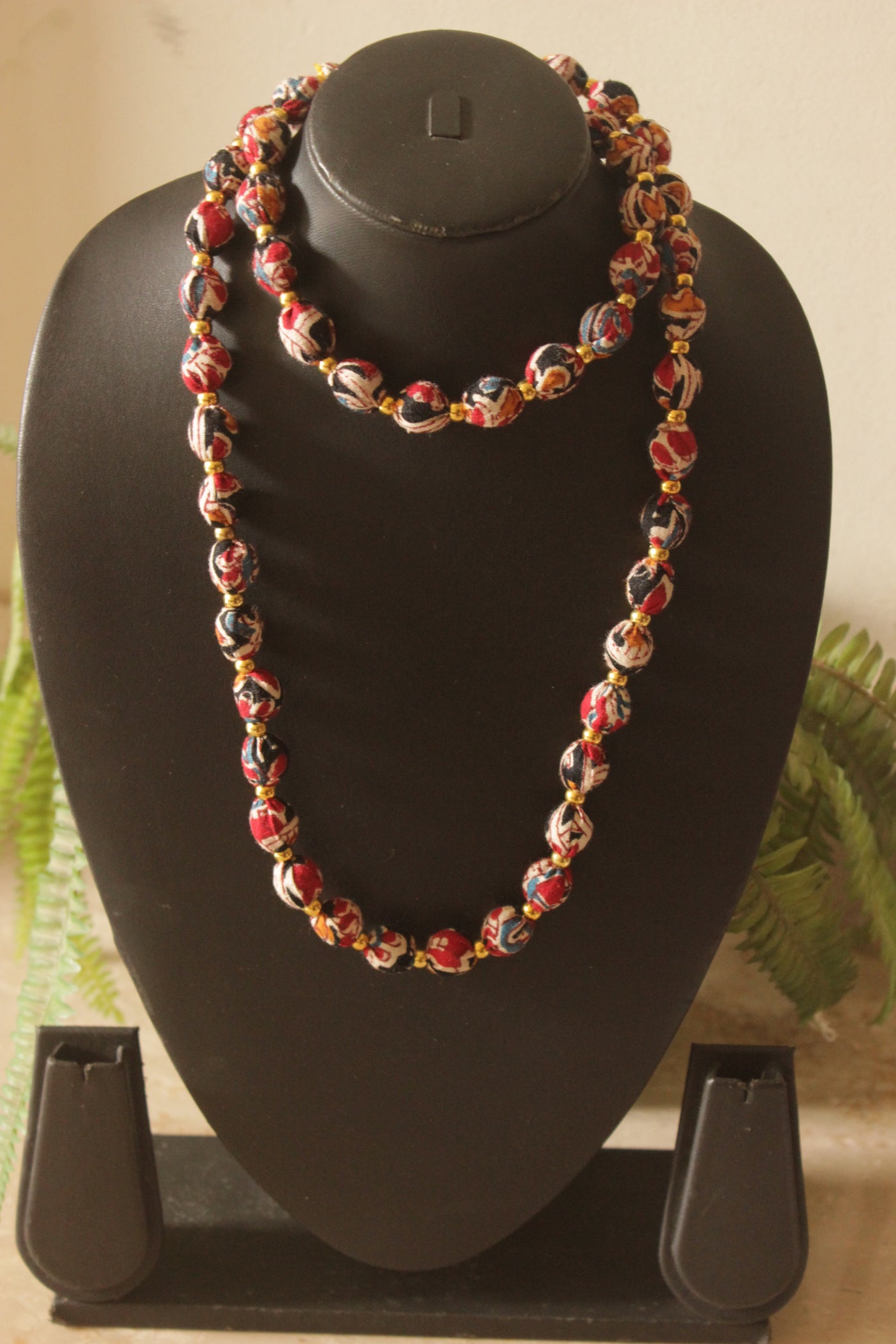 Kalamkari Fabric Beads Handmade Long Necklace