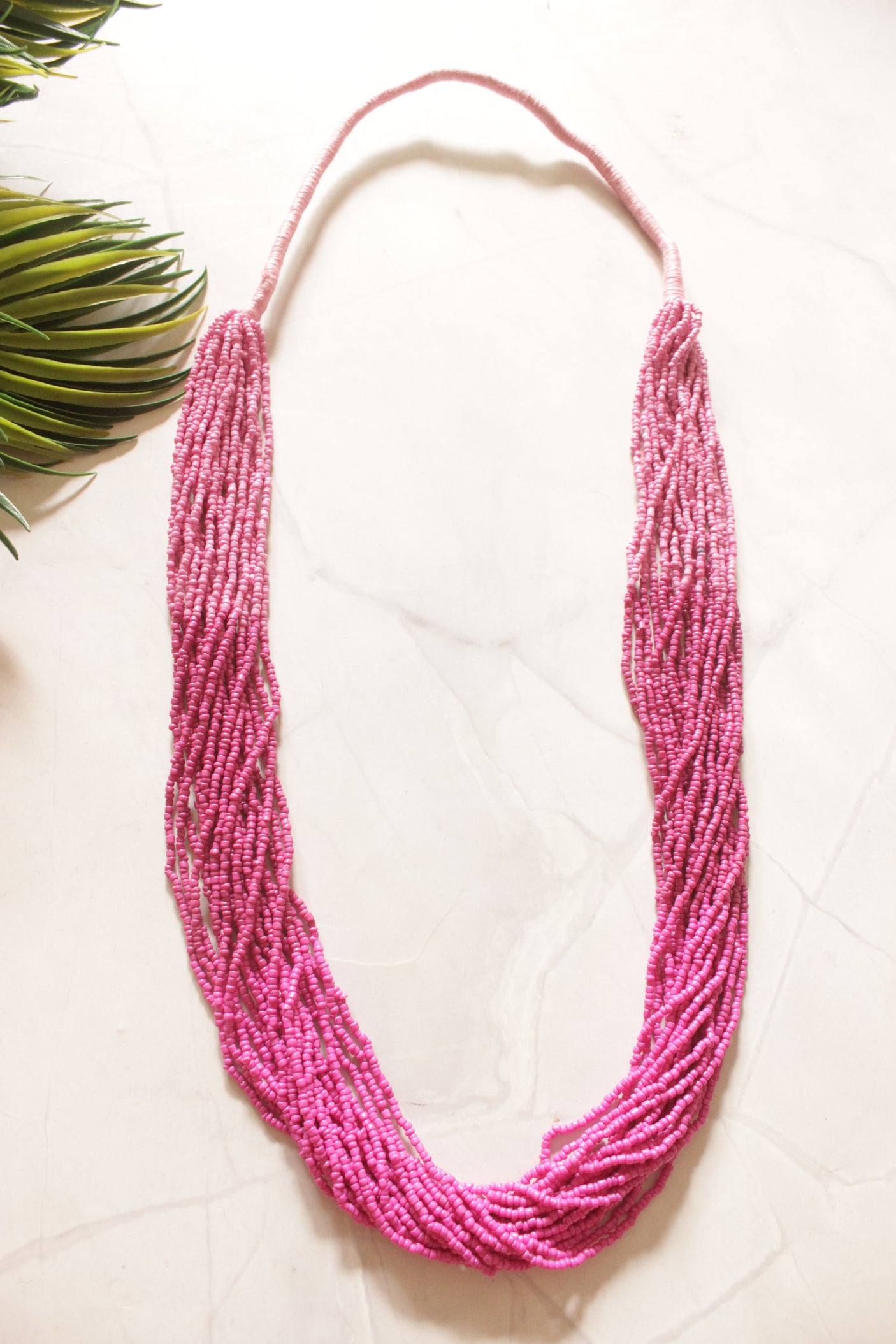 Multi-Layer Pink Beads Handmade Beaded Necklace