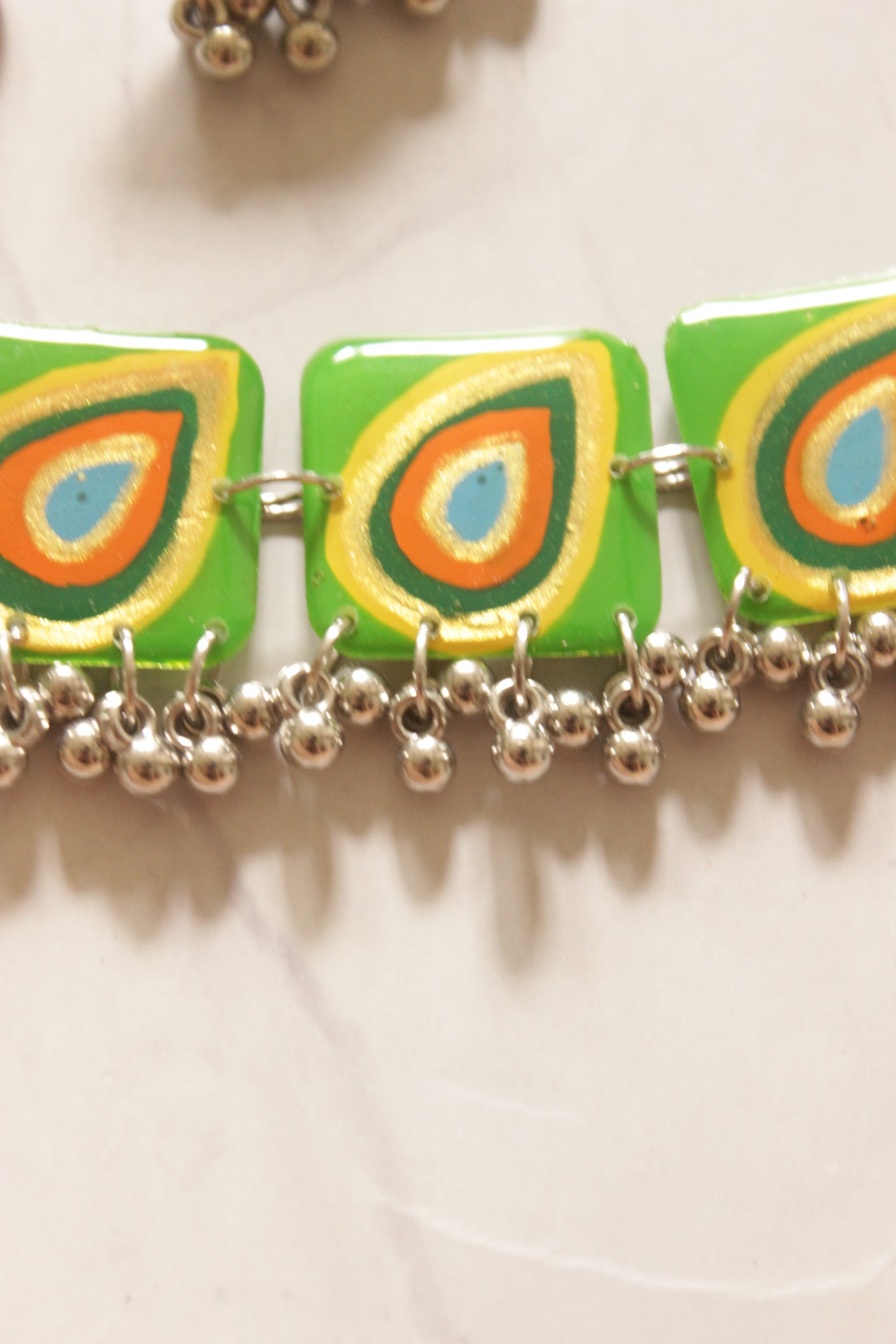 Green Peacock Adjustable Length Choker Necklace Set