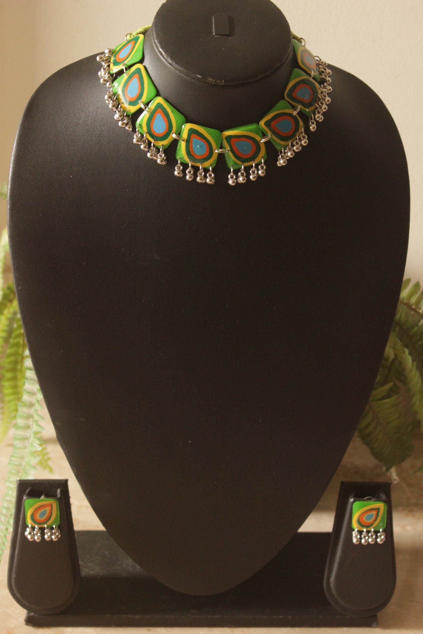 Green Peacock Adjustable Length Choker Necklace Set
