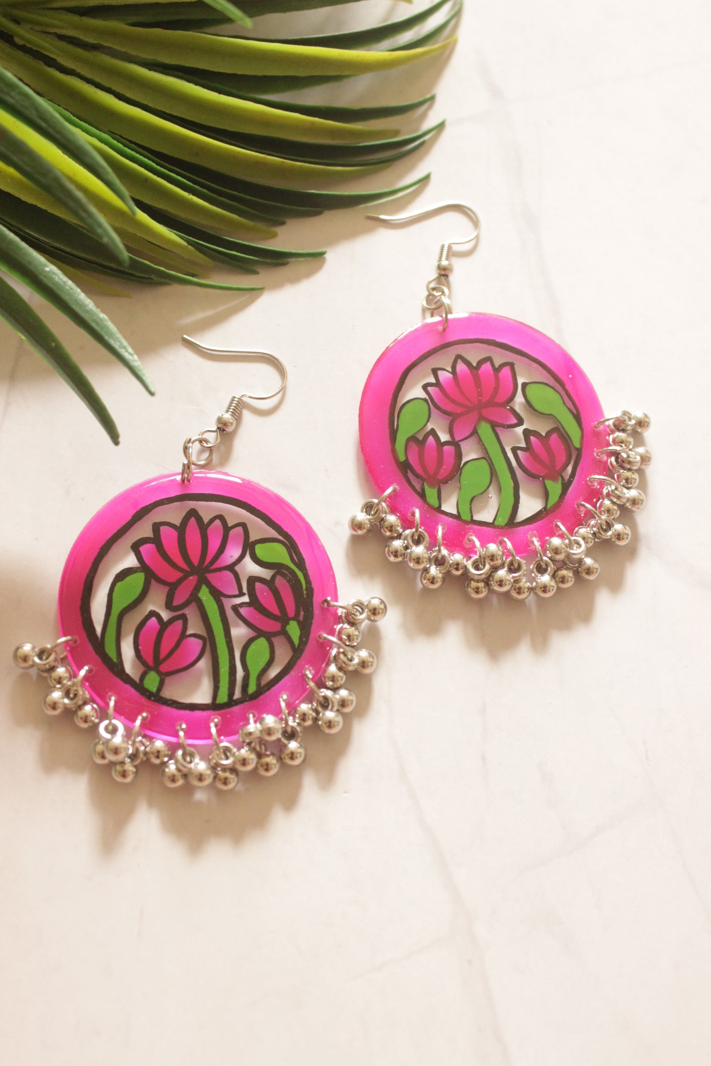 Handpainted Flowers Resin Earrings