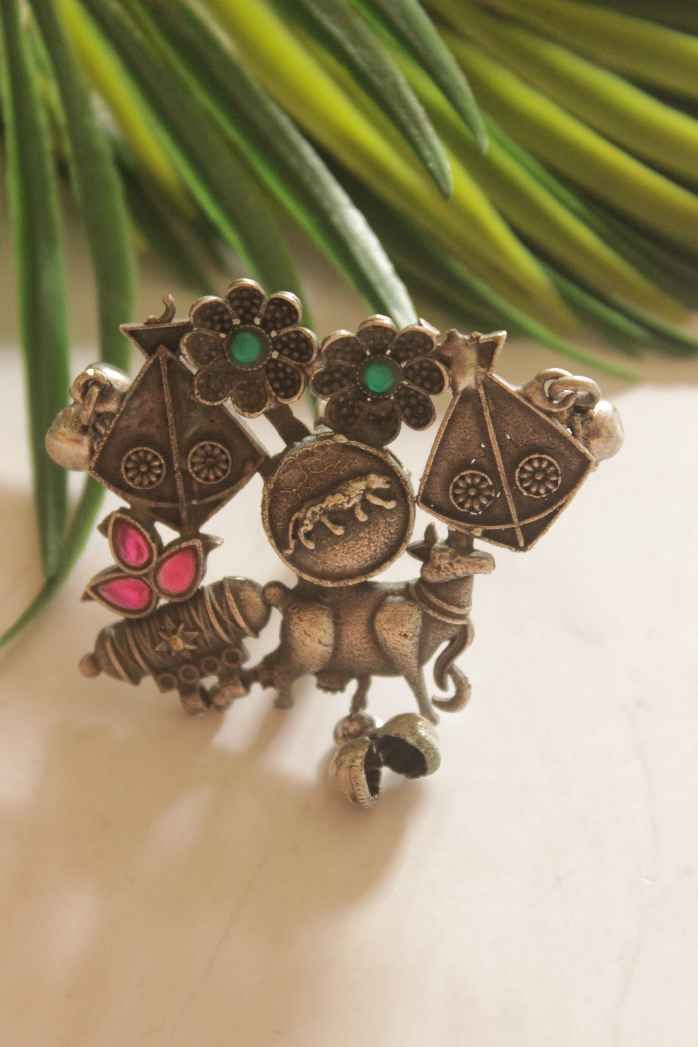 Flora and Fauna Tribal Oxidized Silver Statement Ring