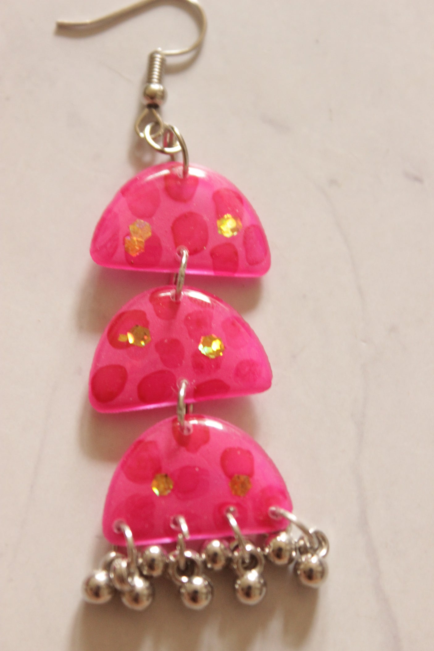 Pink 3 Layer Resin Dangler Earrings