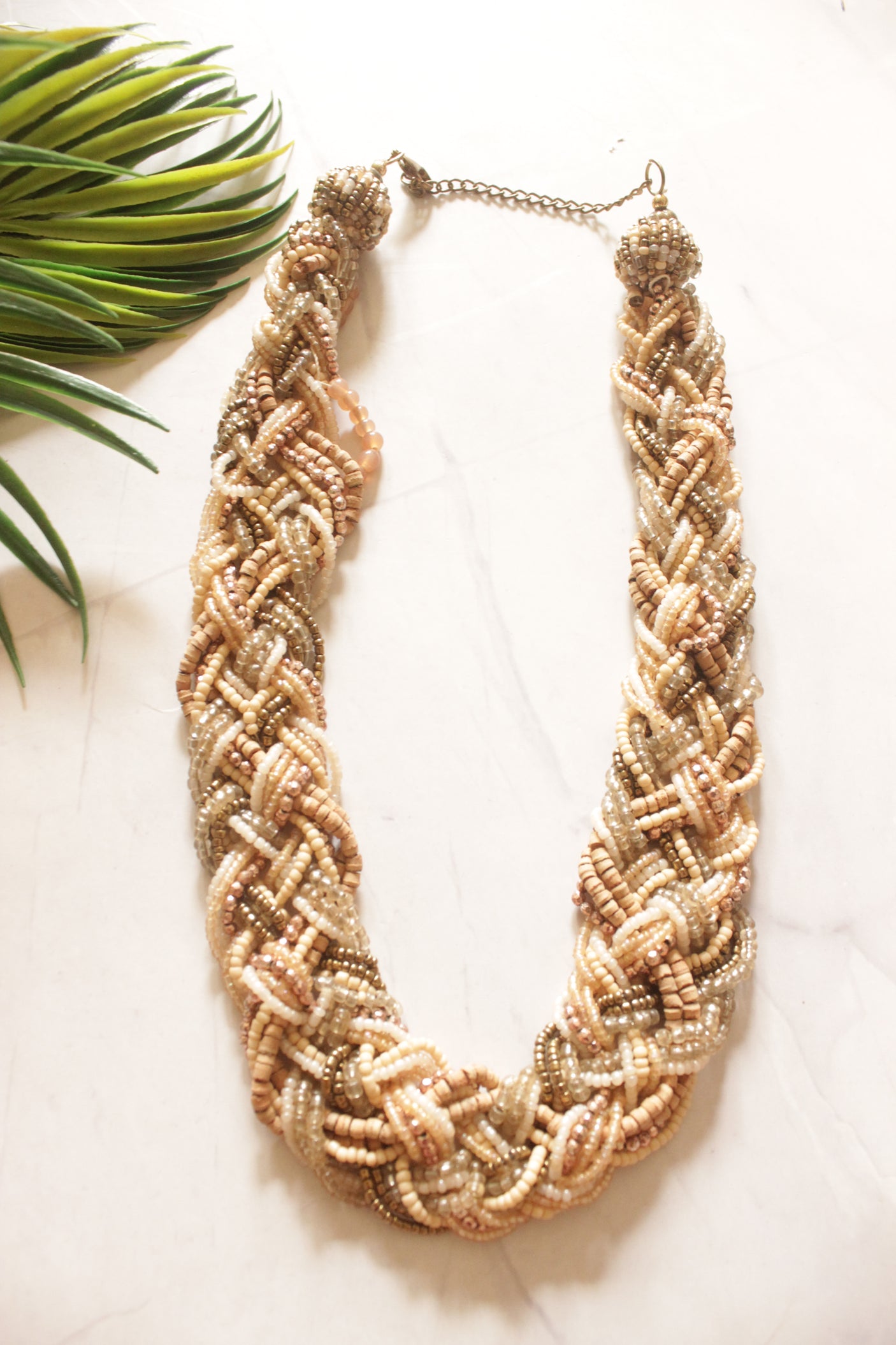 Peach and Brown Acrylic Beads Handmade Necklace