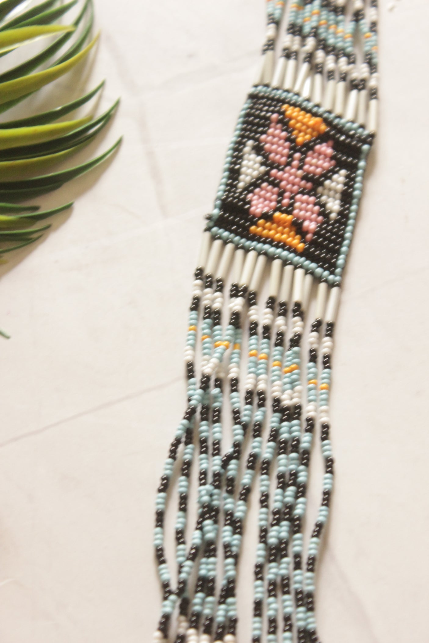 Black & Multi-Color Hand Beaded Long Necklace Set