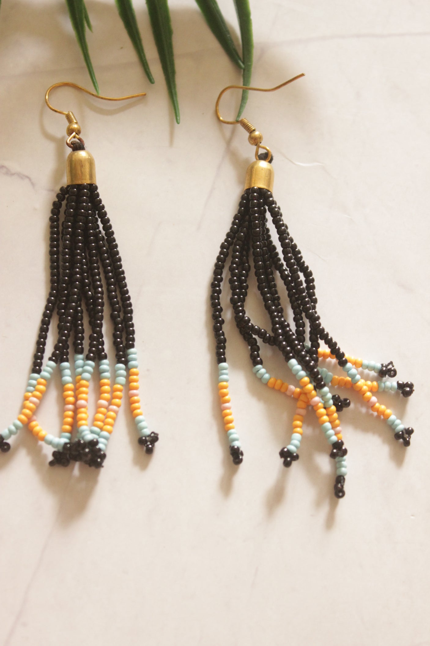 Black & Multi-Color Hand Beaded Long Necklace Set