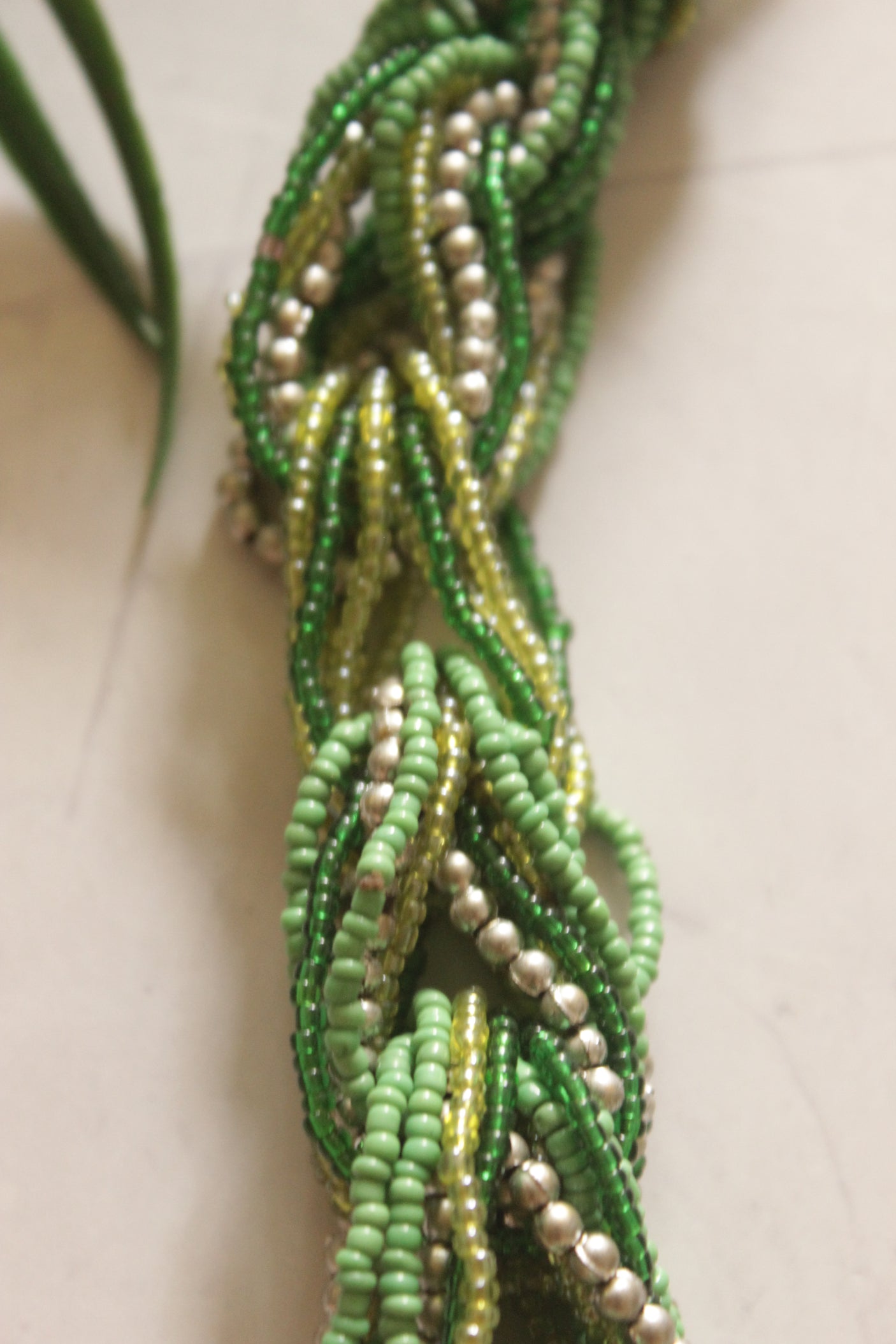 Shades of Green and Silver Twisted Beads Handmade Necklace