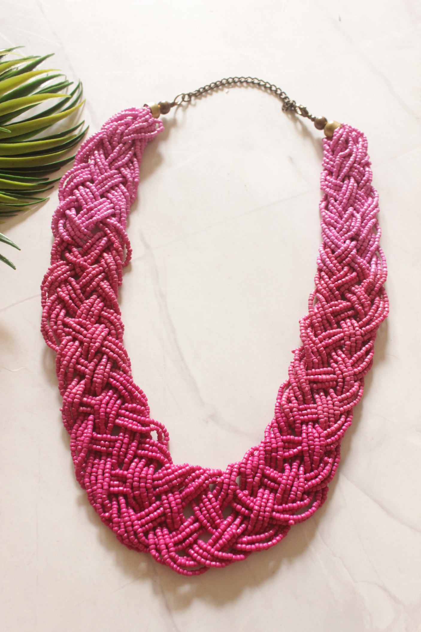Twisted Pink Beads Handmade Necklace
