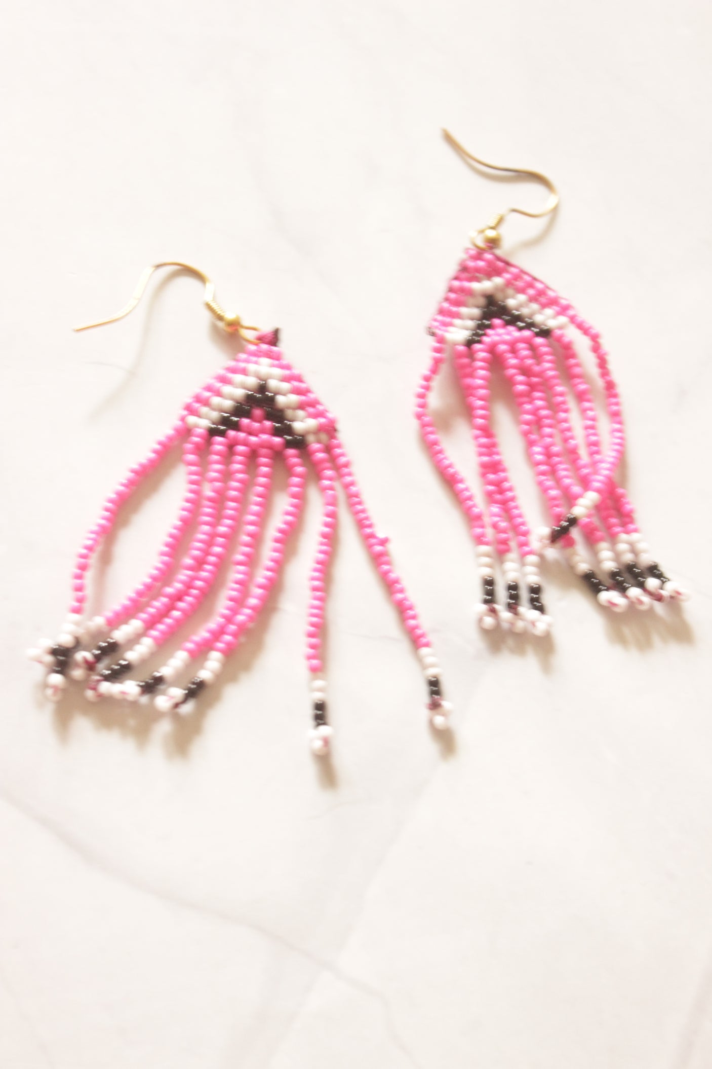 Pink and Yellow Hand Beaded Long Necklace Set