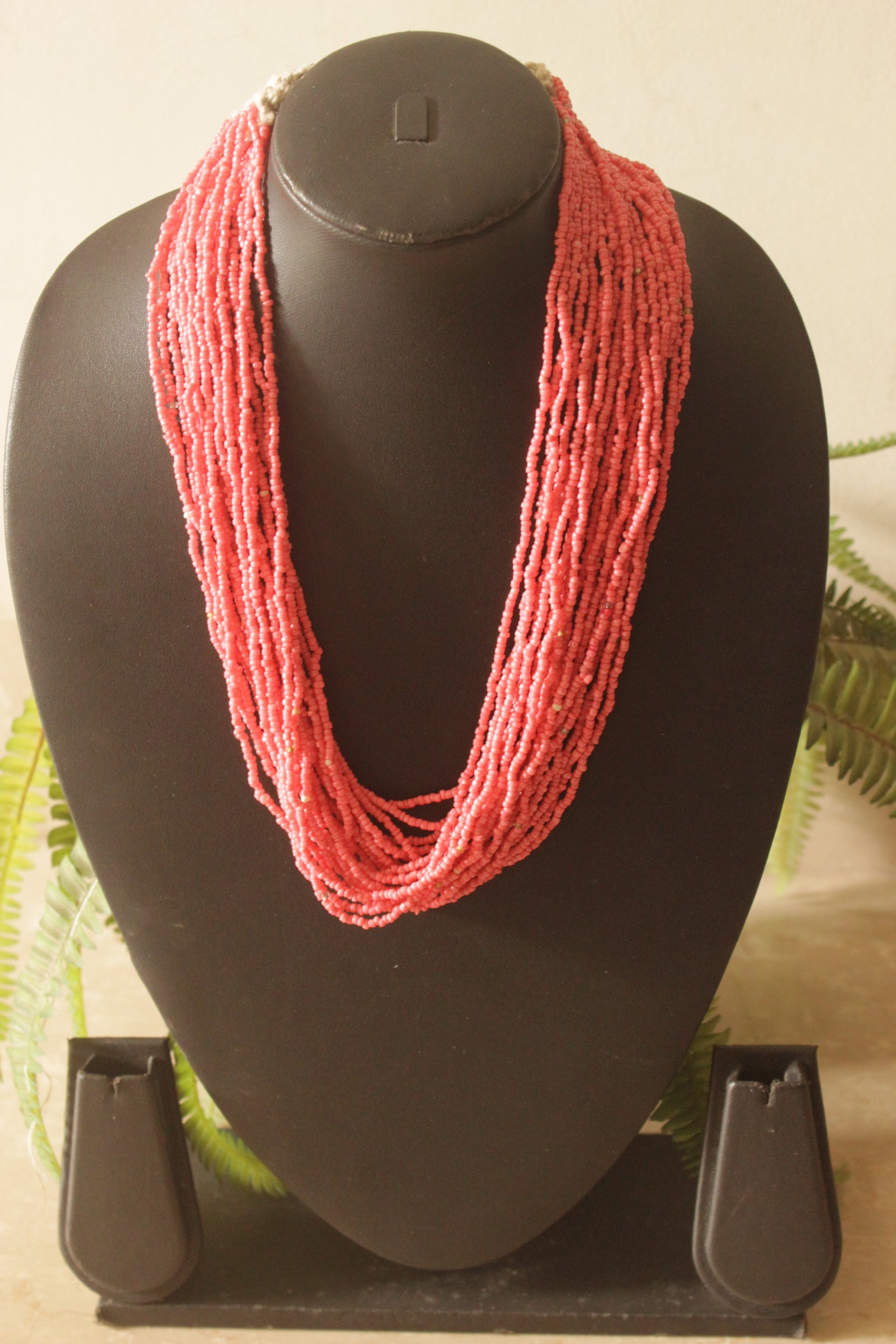 Coral Pink Beads Hand Beaded Multi-Layer Necklace