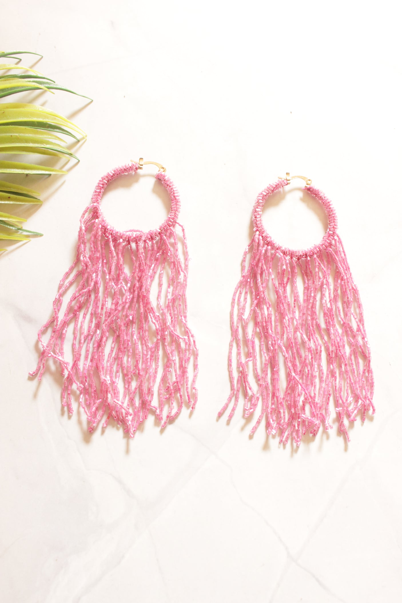 Blue and Red Hand Beaded Dangler Earrings