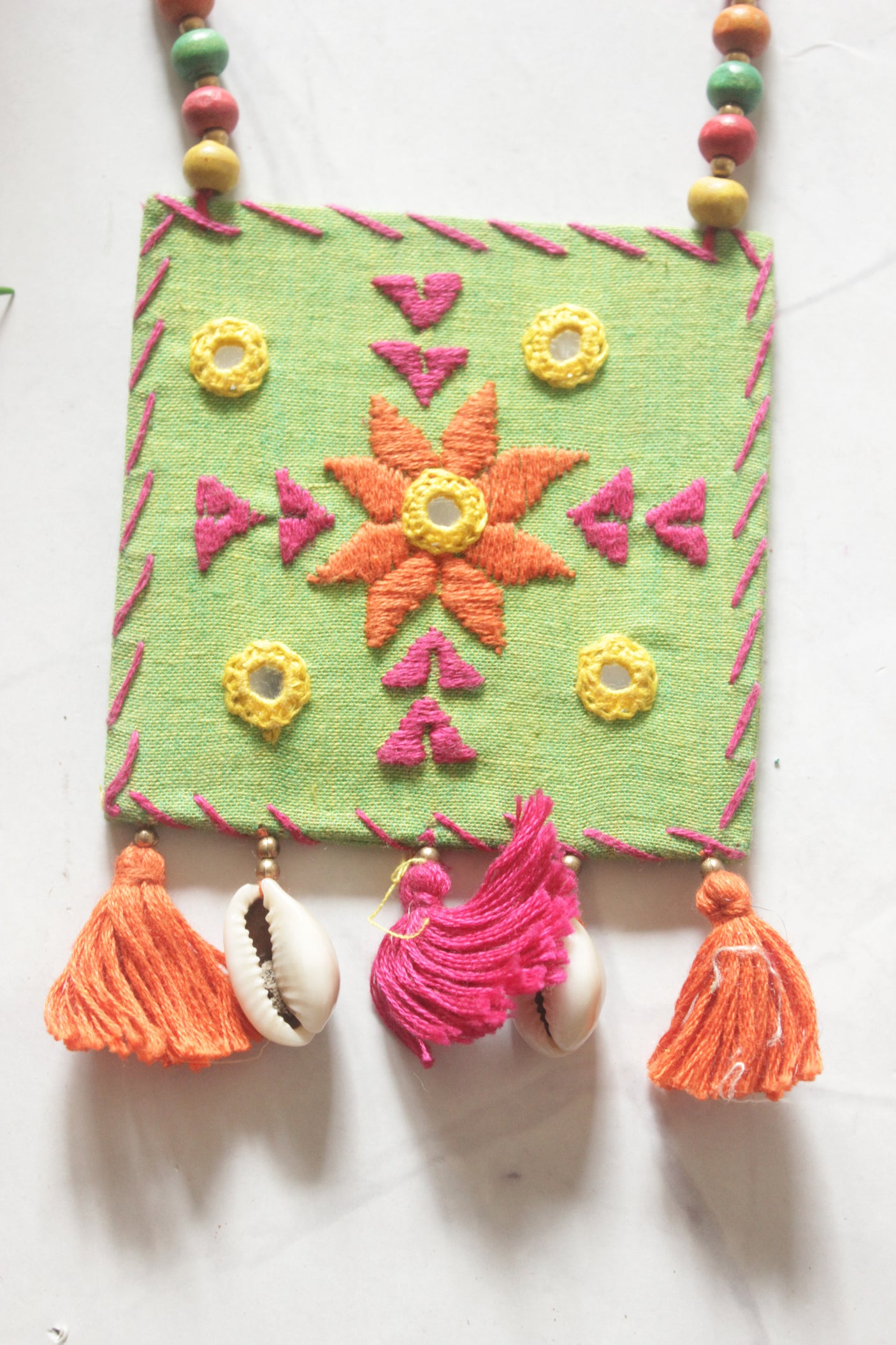 Hand Embroidered Handmade Fabric Necklace