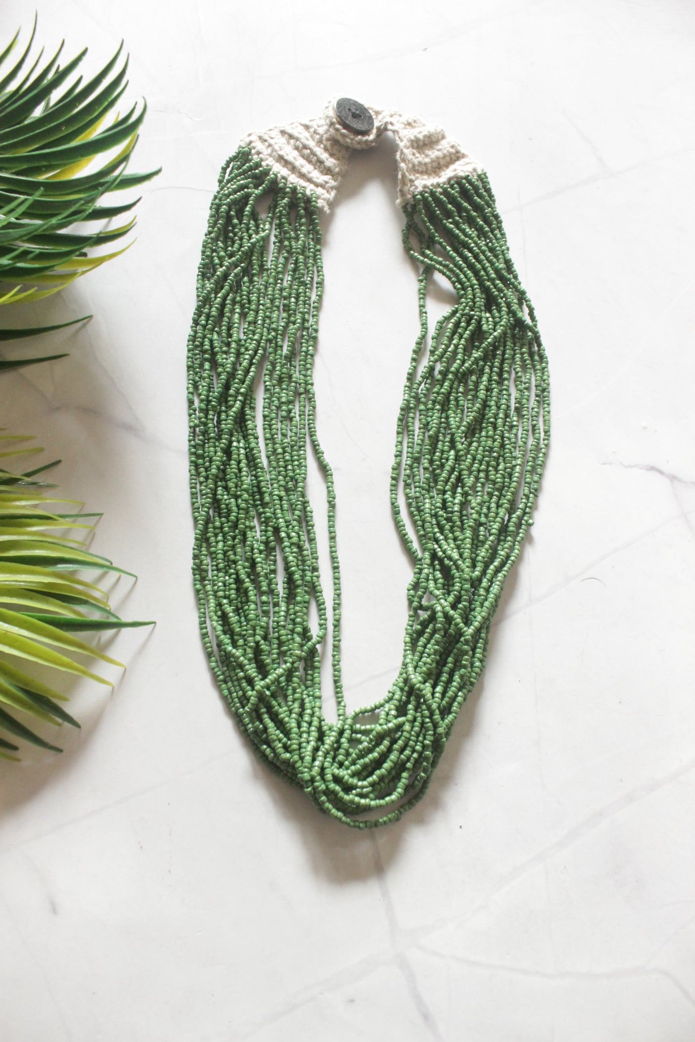 Sea Green Beads Hand Beaded Multi-Layer Necklace
