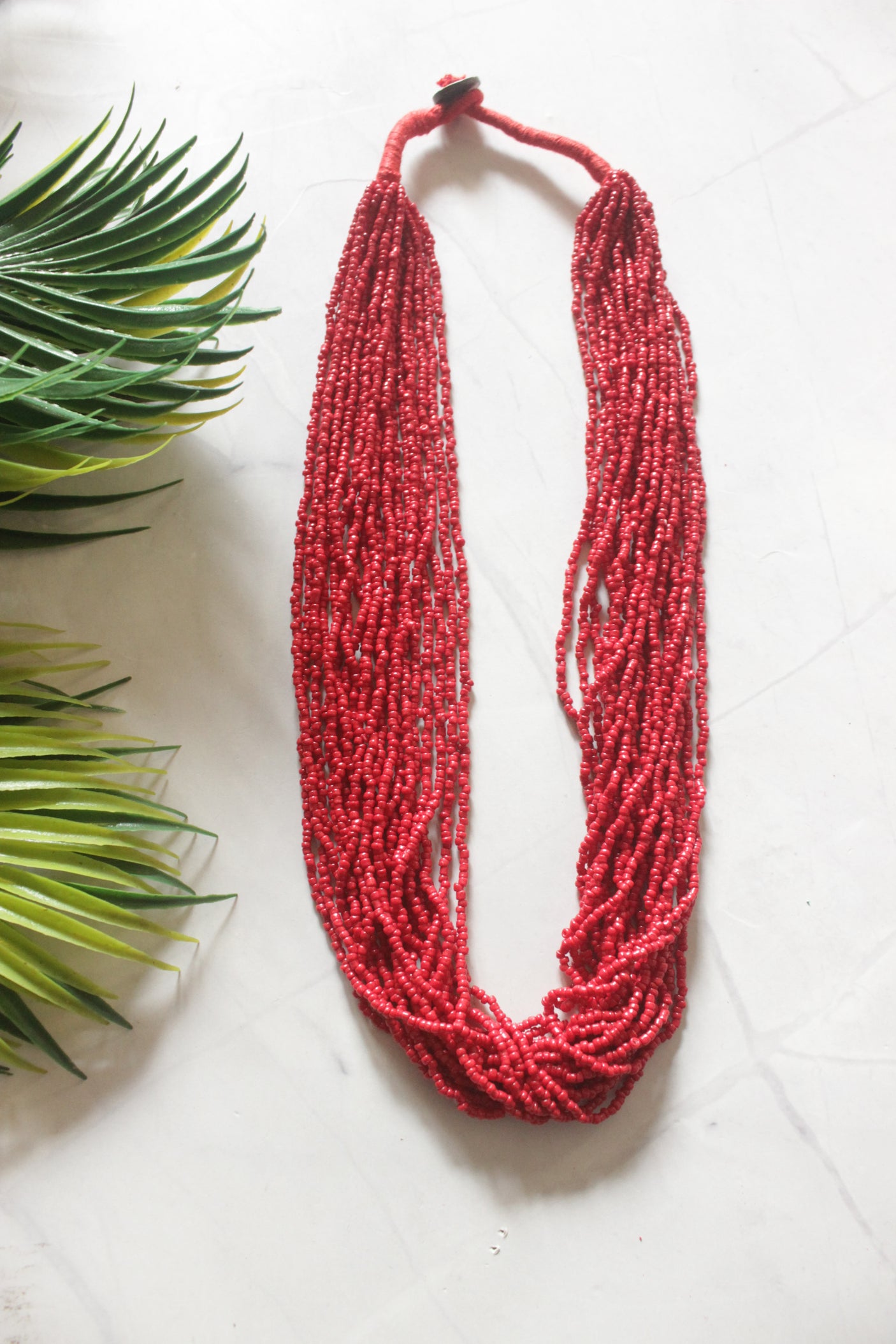 Red Beads Layered Necklace