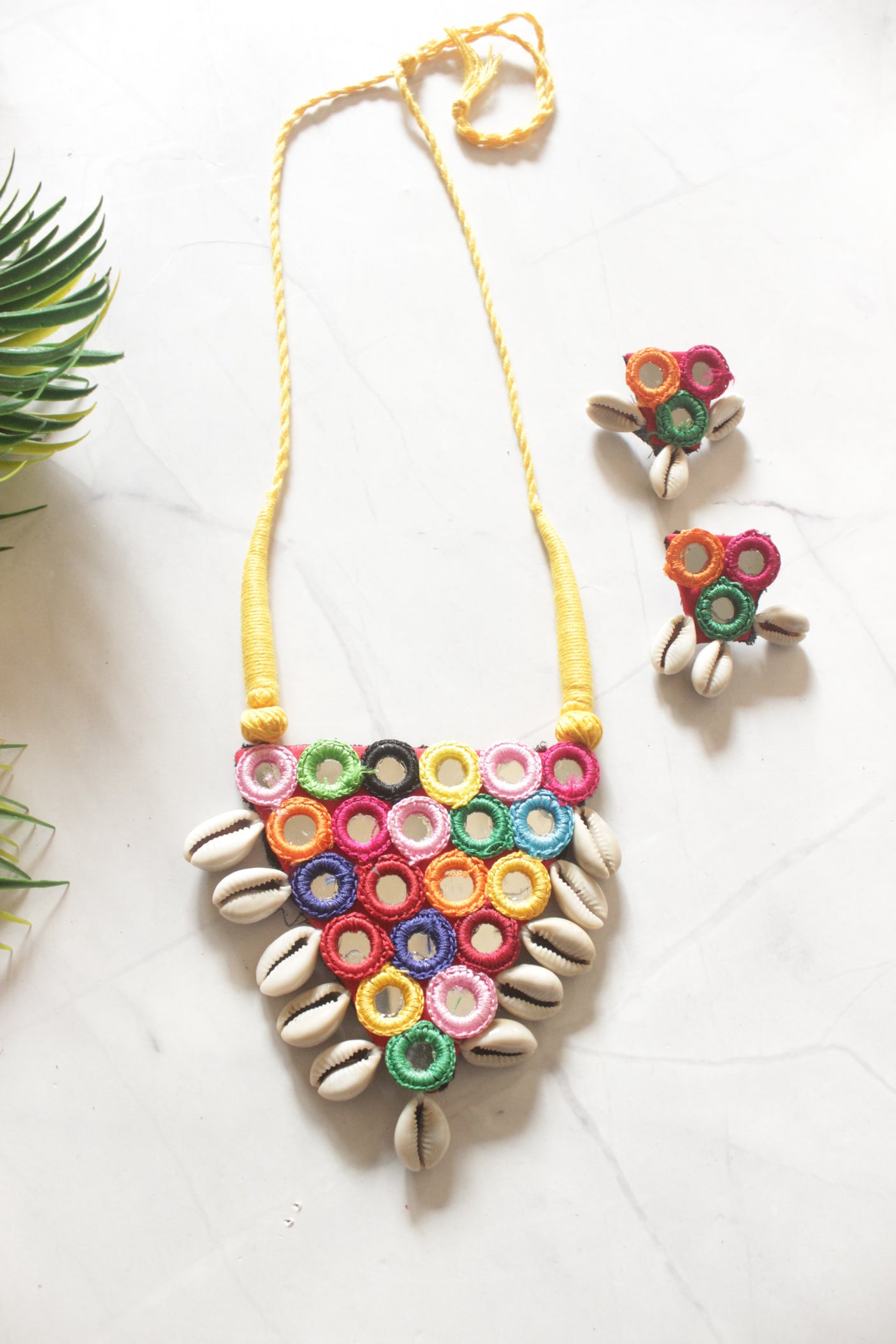 Mirror and Shell Work Multi-Color Handmade Necklace