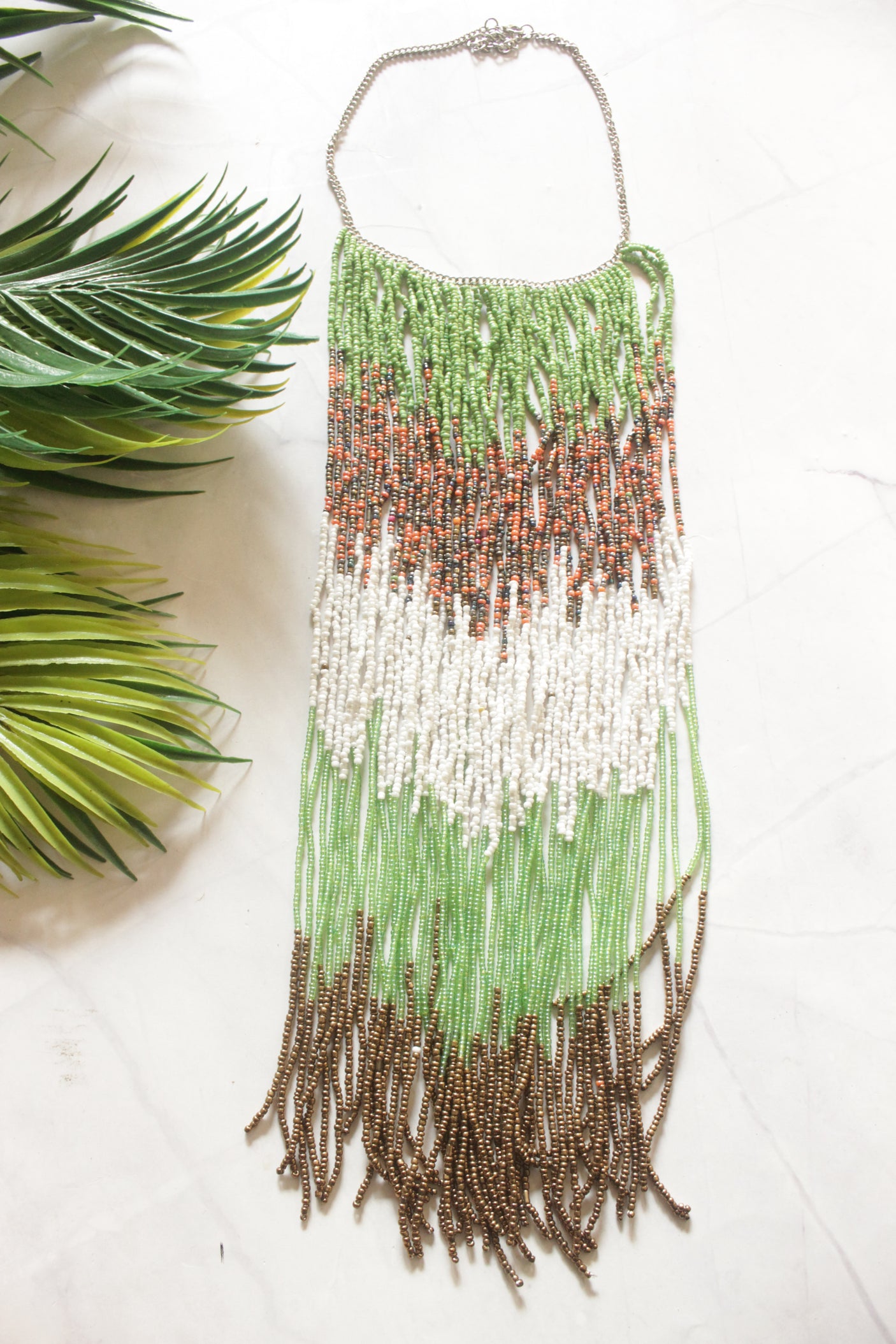 Multi-Color Beads Statement Handmade Long Boho Choker Necklace