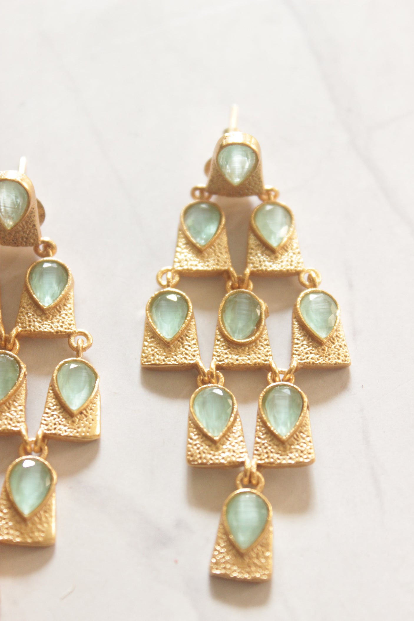 Blue Glass Stones and Metal Golden Earrings