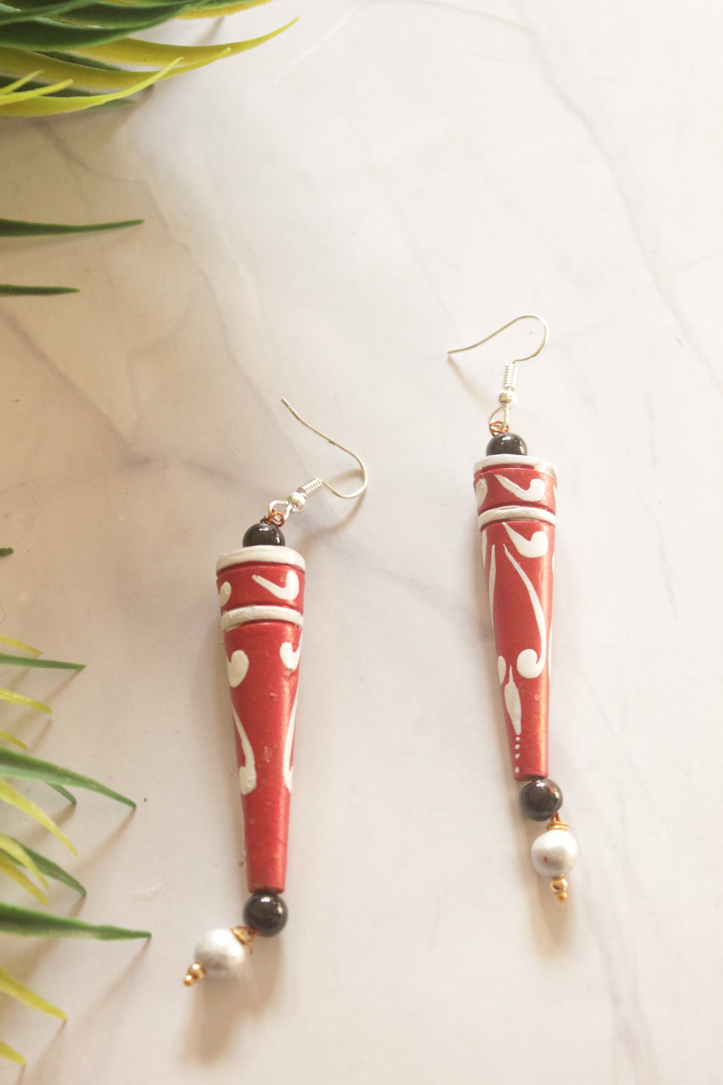 Hand Painted Terracotta Clay Dangler Earrings