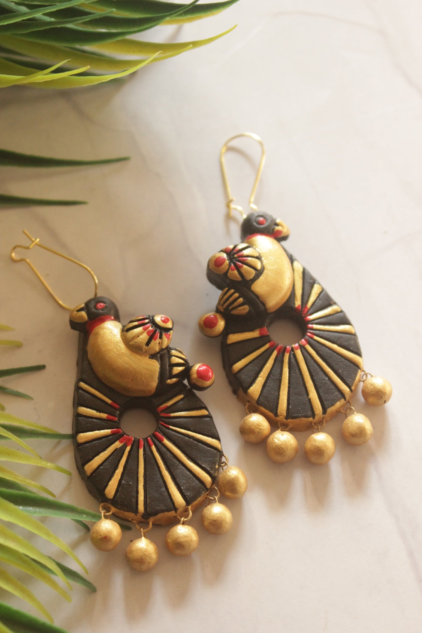 Hand Painted Terracotta Clay Peacock Earrings