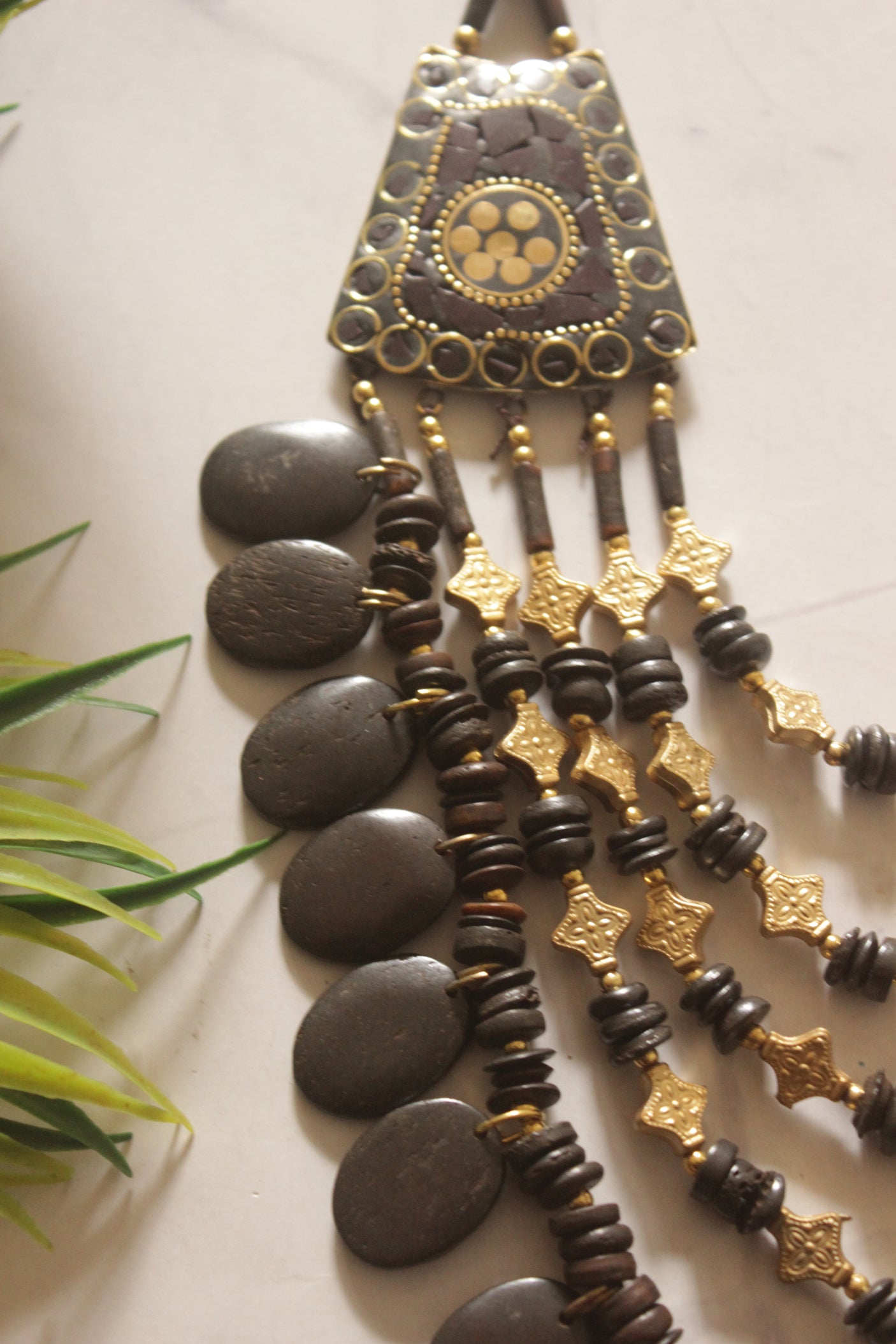 Brown and Gold Bone Beads Handcrafted Multi-Layer African Tribal Necklace